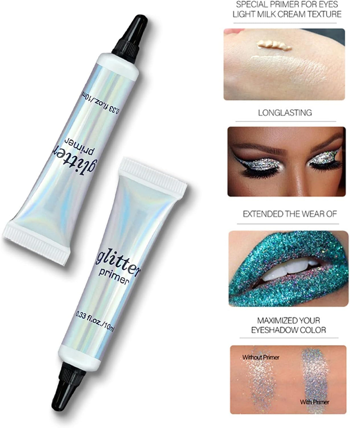 Glitter Eyeshadow Primer, Long Lasting & Smudgeproof Eye Makeup Base Gel, Matte Eyeshadow Base for Oily Lids, Pack of 3