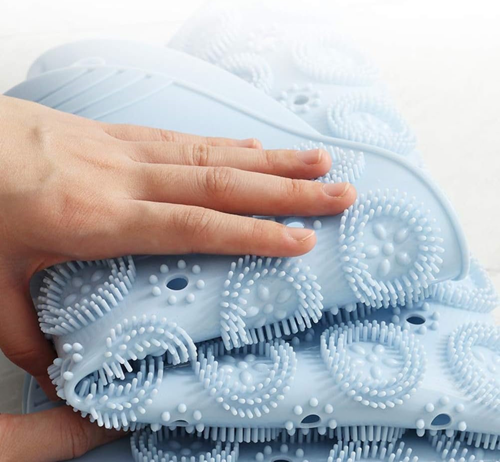 PVC Round Massage Bath Mat Non-Slip Shower Mat Bathroom Mat Machine Washable Bath Mat with Drainage Holes and Suction Cups, 55 x 55 cm, Blue