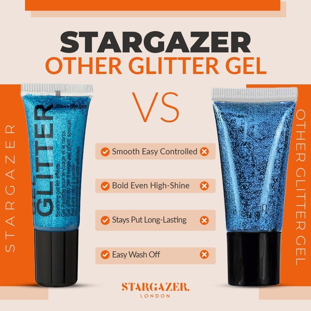 Stargazer Blue Body Glitter Gel - Face & Body Shimmer - Long Lasting Festival & Party Makeup - Easy to Apply - Cruelty-Free - 10 ml