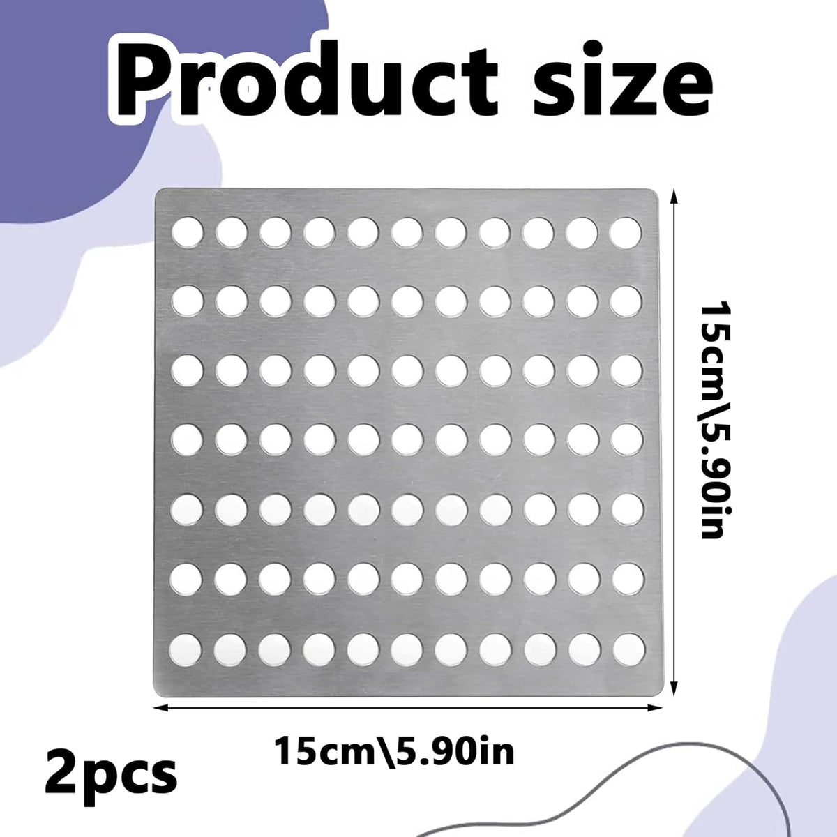 2Pack Steel Rustproof Square Drain Covers - Mesh Drainage Covers with Stainless Steel Swirl Design for Shower & Garden Leaf Guard
