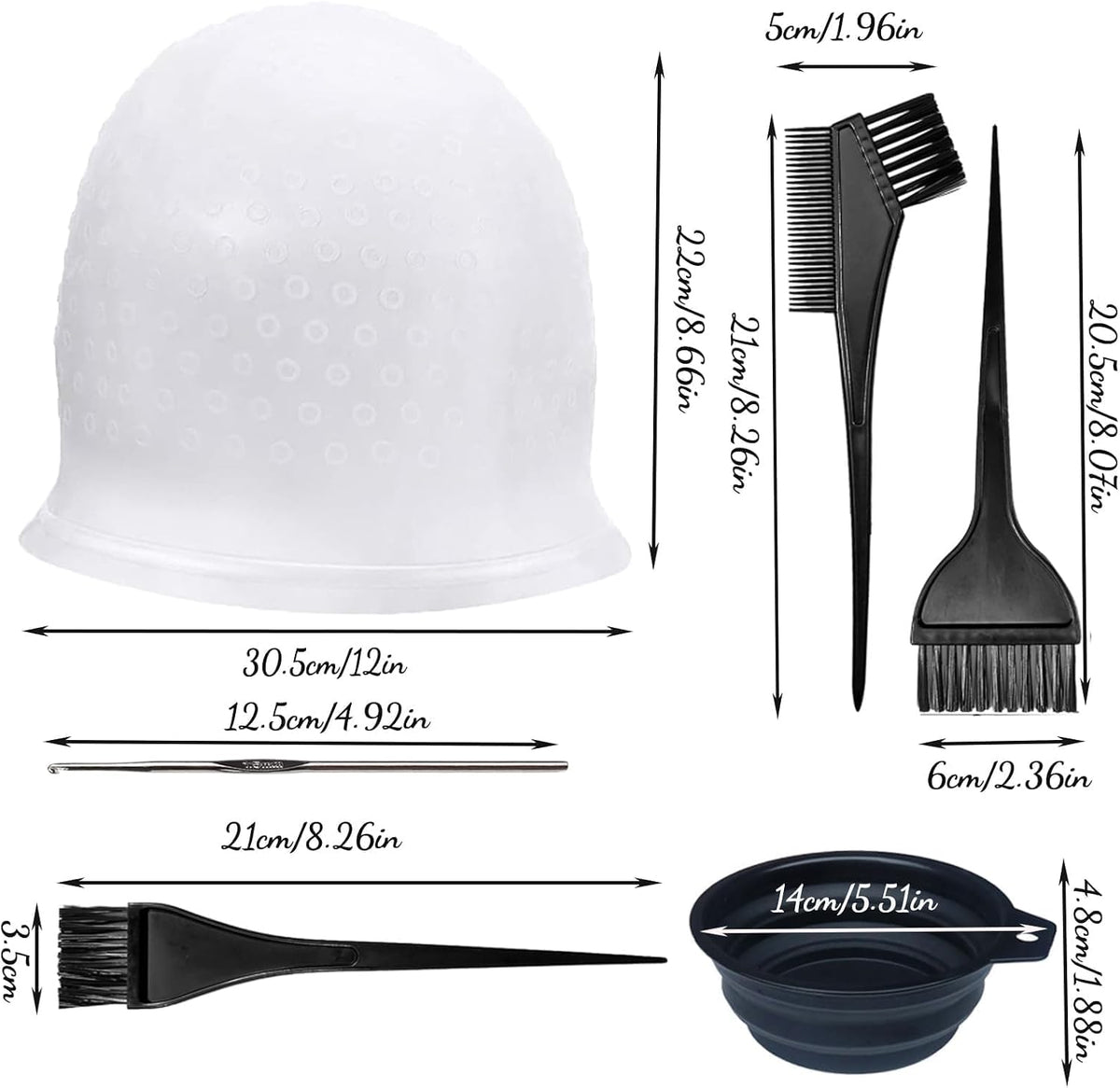 6Pcs Highlight Cap Kit, Silicone Highlight Hair Cap(Need to Punch Holes by Yourself), Folding Hair Dye Bowl with Hair Coloring Brushes and Needle, Highlighting Cap for Dyeing Hair Salon Home Use