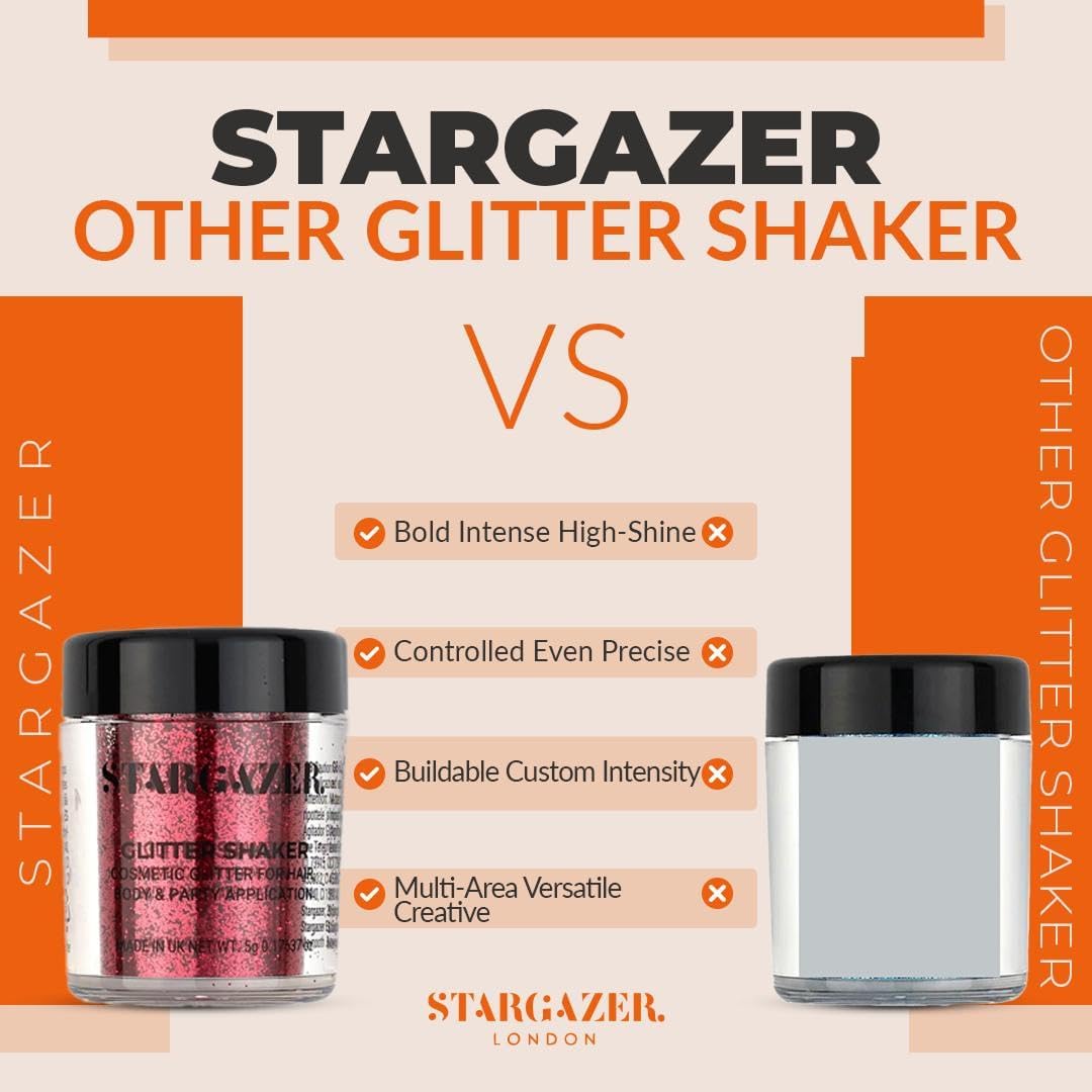 Stargazer Glitzy Body Glitter Shaker Red | Face Body Eyes Hair & Nails Sparkle | Fine Festival Makeup | Cruelty-Free Cosmetic