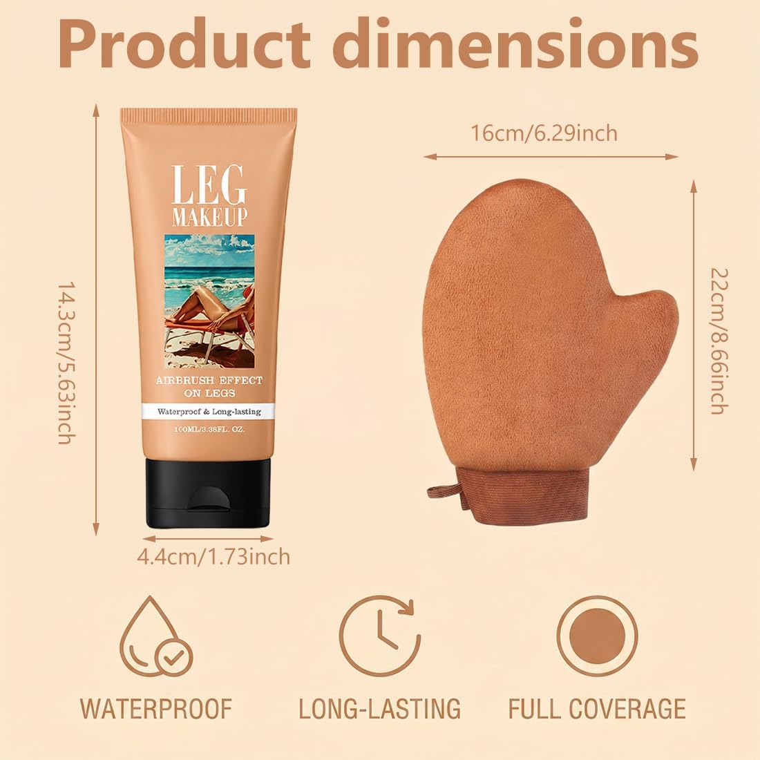 1Pcs Body Waterproof Leg Makeup Tattoo Cover Up Cream Full Coverage Foundation with 1 application glove for Daily Wear (Medium)