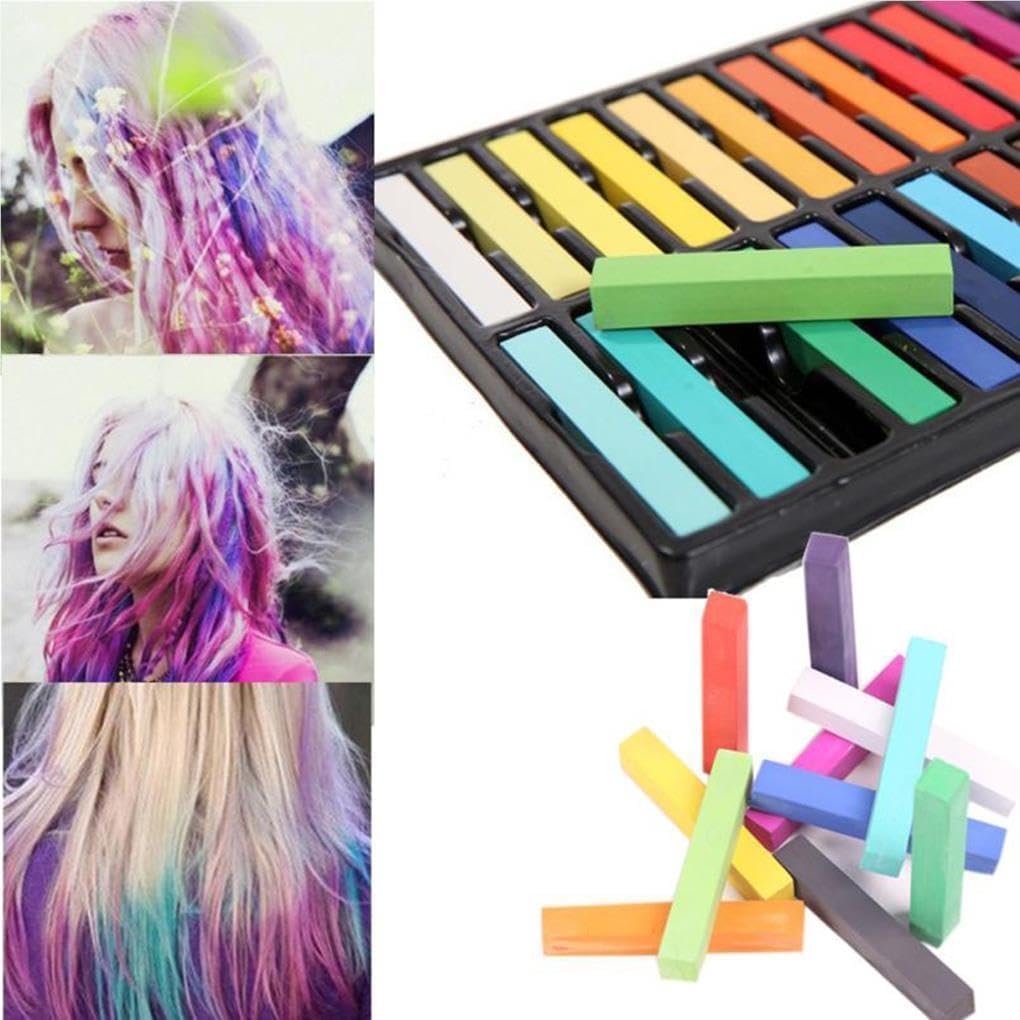 24 Hair Chalk Temporary Hair Dye Colour Soft Pastels Salon Kit