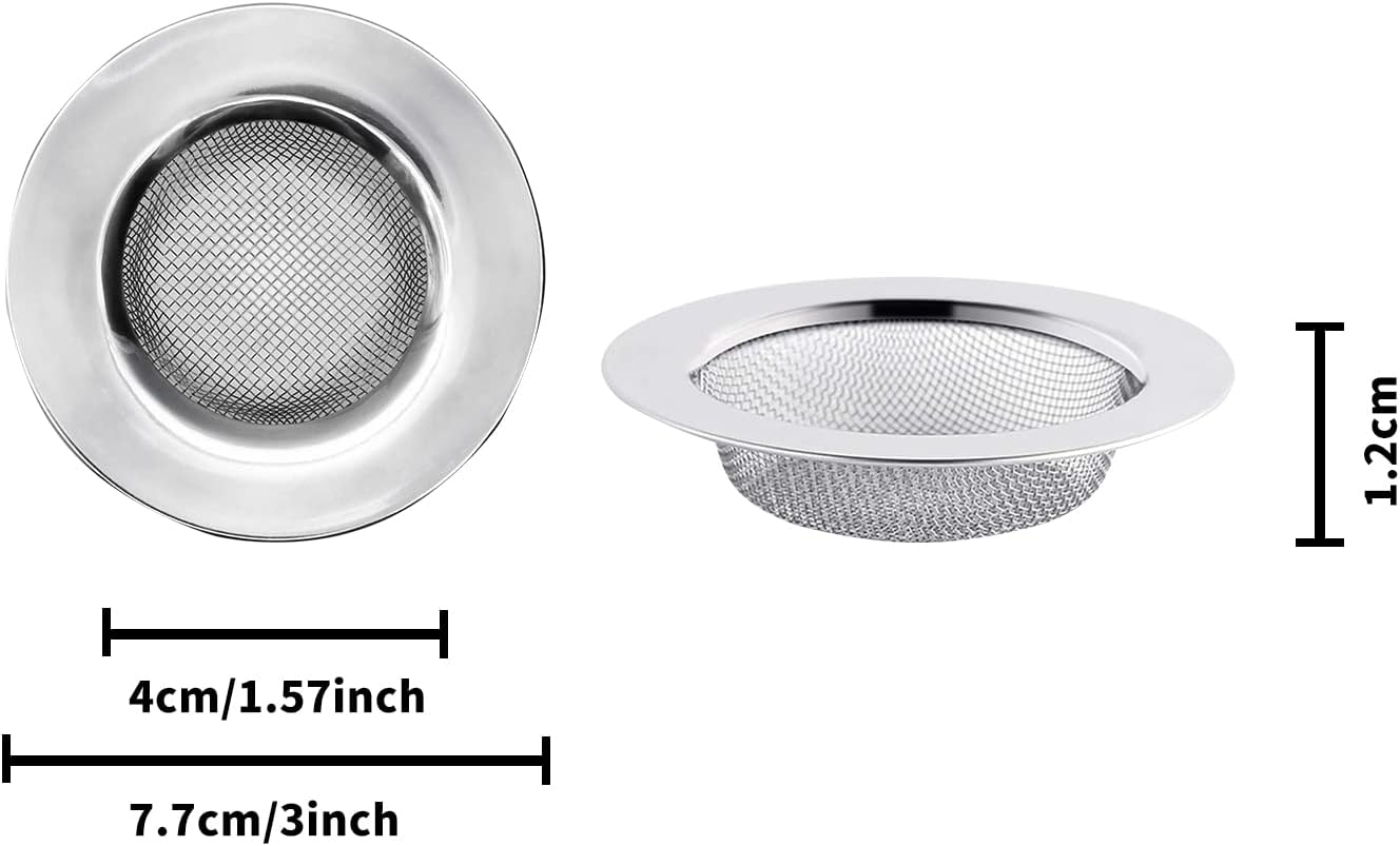 2pcs Stainless Steel Kitchen Sink Strainer Plug,Sink Strainer for Shower,Bathroom Hair Filter Catcher Drain Cover Kitchen Sink Plug Strainer Hole Cover for Bathroom,Kitchen(External Diameter 77mm)