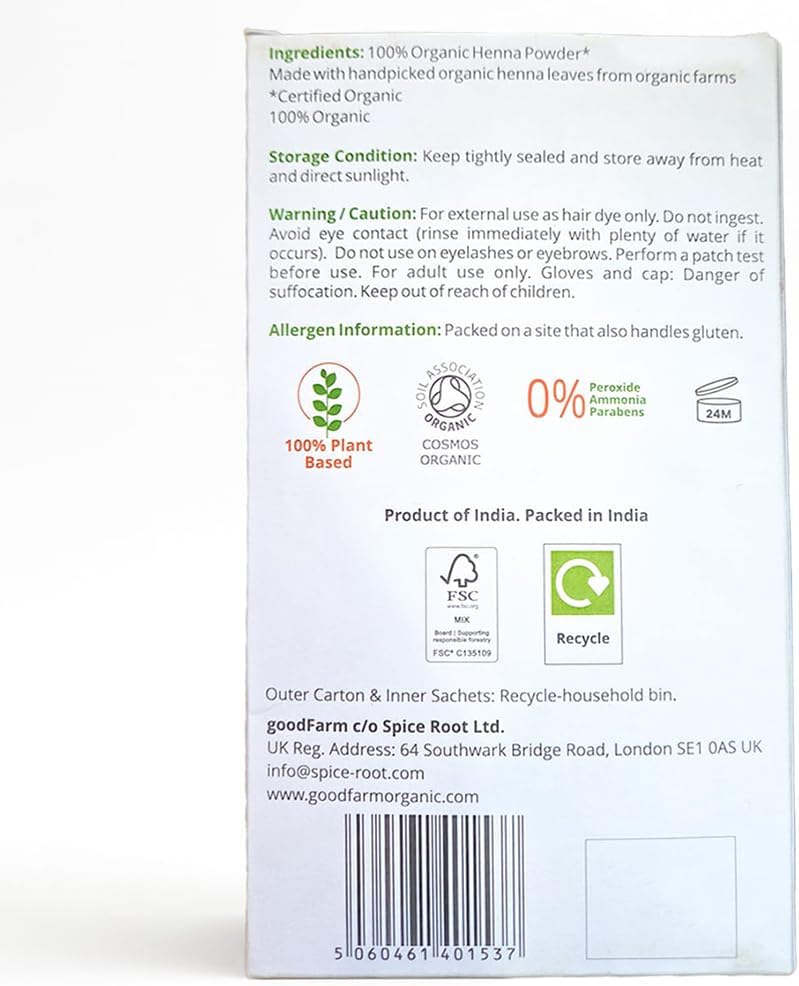 Organic Henna Powder 250g (5 x 50g Convenient Sachets) | Plant-Based Hair Colour | Single-Ingredient, Certified Organic | No Peroxide, No Ammonia, No Parabens