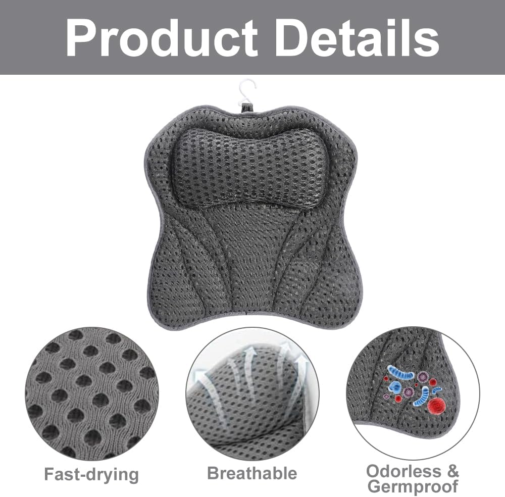 Bath Pillow – Bath Cushion for Head and Neck, Soft 4D Air Bathtub Pillow with Ergonomic Design, Perfect for Relaxing Baths and Spa at Home