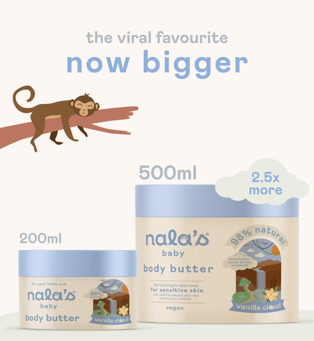 Nala's Baby Body Butter Vanilla Cloud | Supersize | Allergen-Free Sweet Vanilla Fragrance | 98% Natural | Dermatologically-tested and Paediatrician-approved | Vegan | 500ml | Nalas Baby