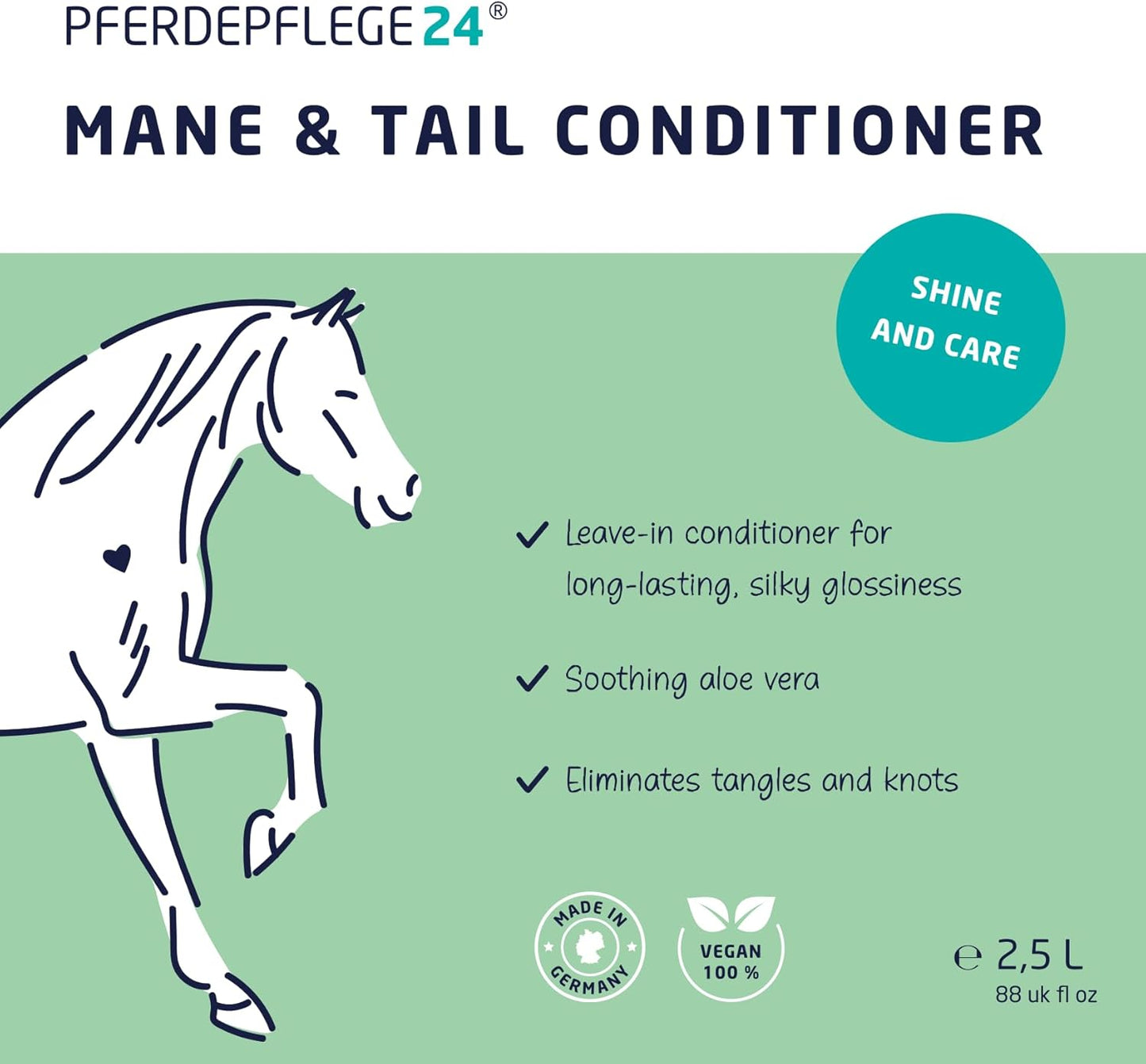 PFERDEPFLEGE24 Mane and Tail Detangler Spray for Horses - Brilliant Shine, Untangles & Conditions Hair - Non-Sticky & Long-Lasting Mane and Tail Spray - Dirt Repellent Horse Grooming - 2500ml