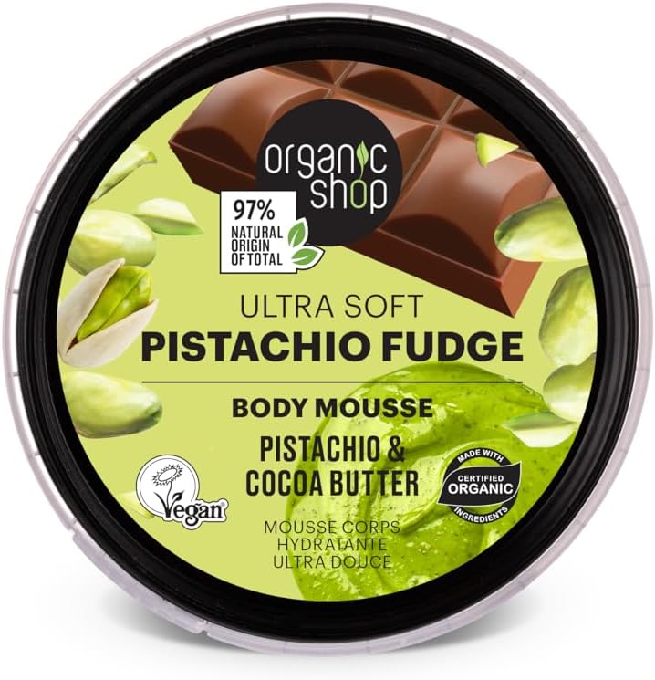 Organic Shop Ultra Soft Pistachio Fudge (Dubai Chocolate) Body Mousse, Pistachio & Cocoa, 250 ml