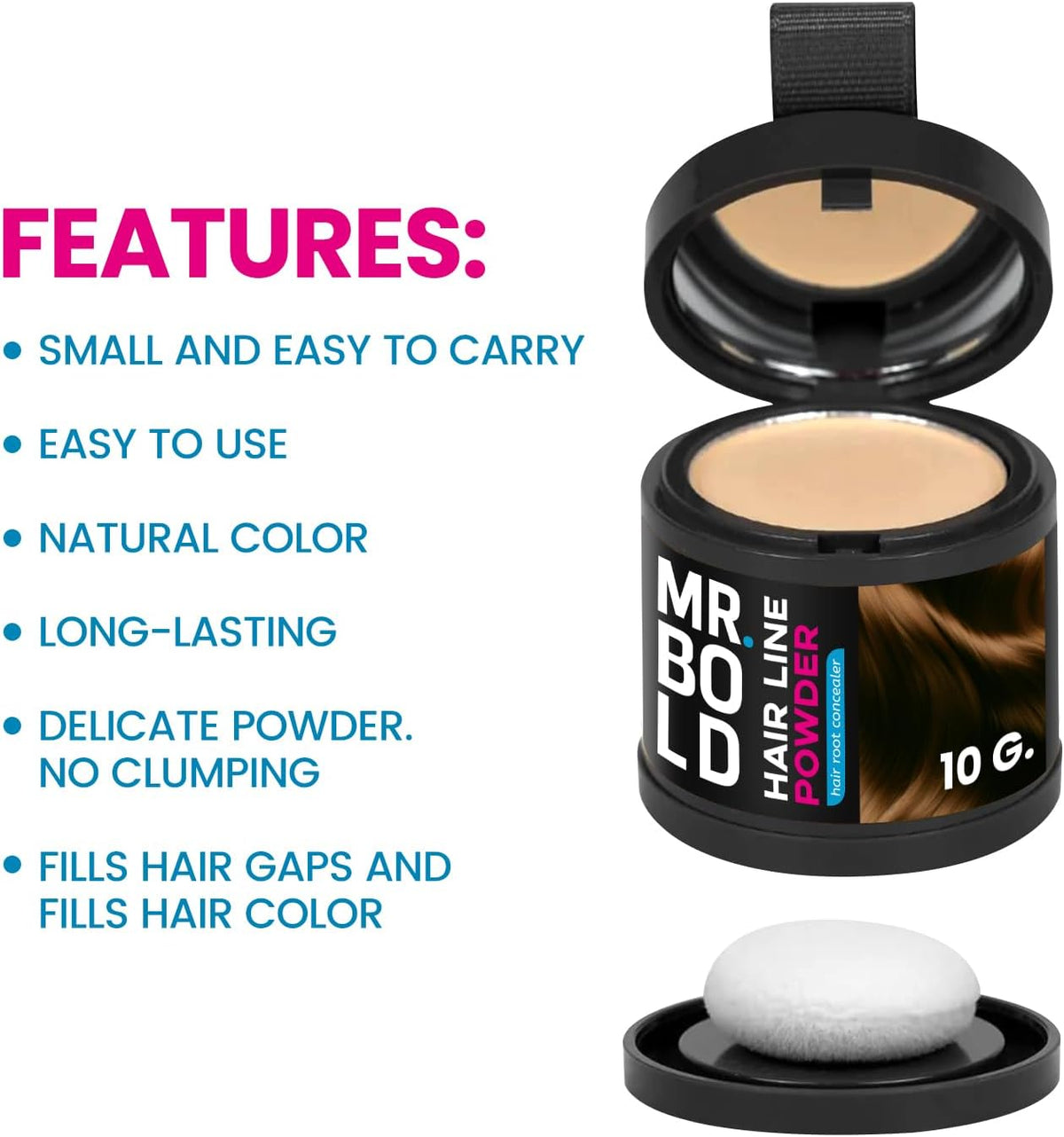 Mr Bold Hairline Powder - Instantly Hair Color Shadow Cover Gray Hair Root Touch Up DARK BROWN Hair Color for Gray Coverage, Hair Shadow Toppers for Women & Men, Thin Hair Powder 4g