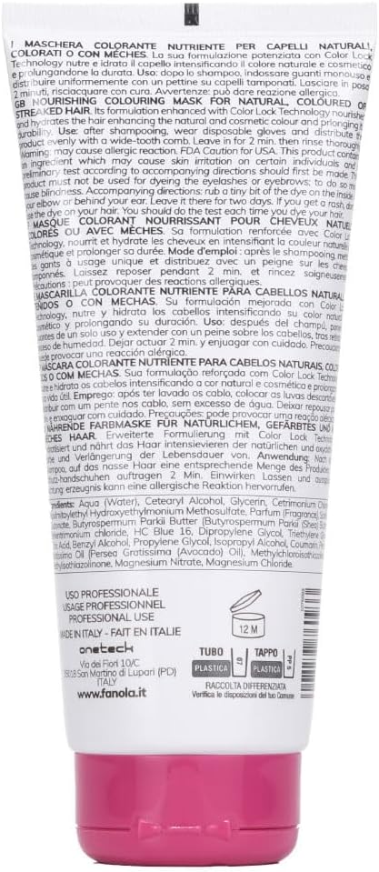 Fanola Nourishing Colour Mask, Nourishing and Conditioning Pigmented Hair Mask to Intensify Color and Temporarily Dye Hair, for Natural, Coloured and Bleached Hair, Ocean Blue Shade, 200ml