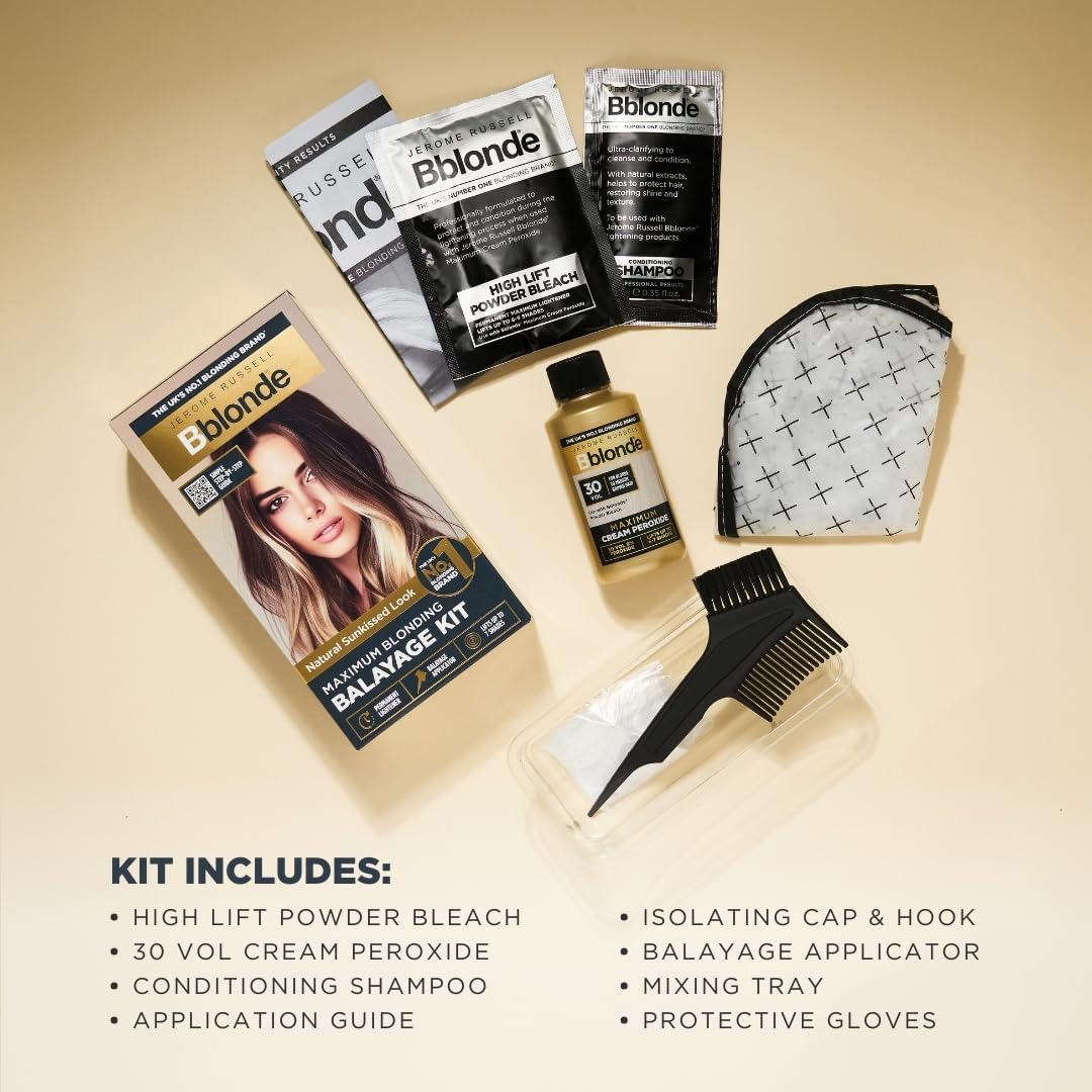 Jerome Russell Bblonde Maximum BALAYAGE KIT | Salon-Quality Sun-Kissed Highlights | Up To 7-Level Lift | Dual-Brush Precision System | Easy At-Home Balayage