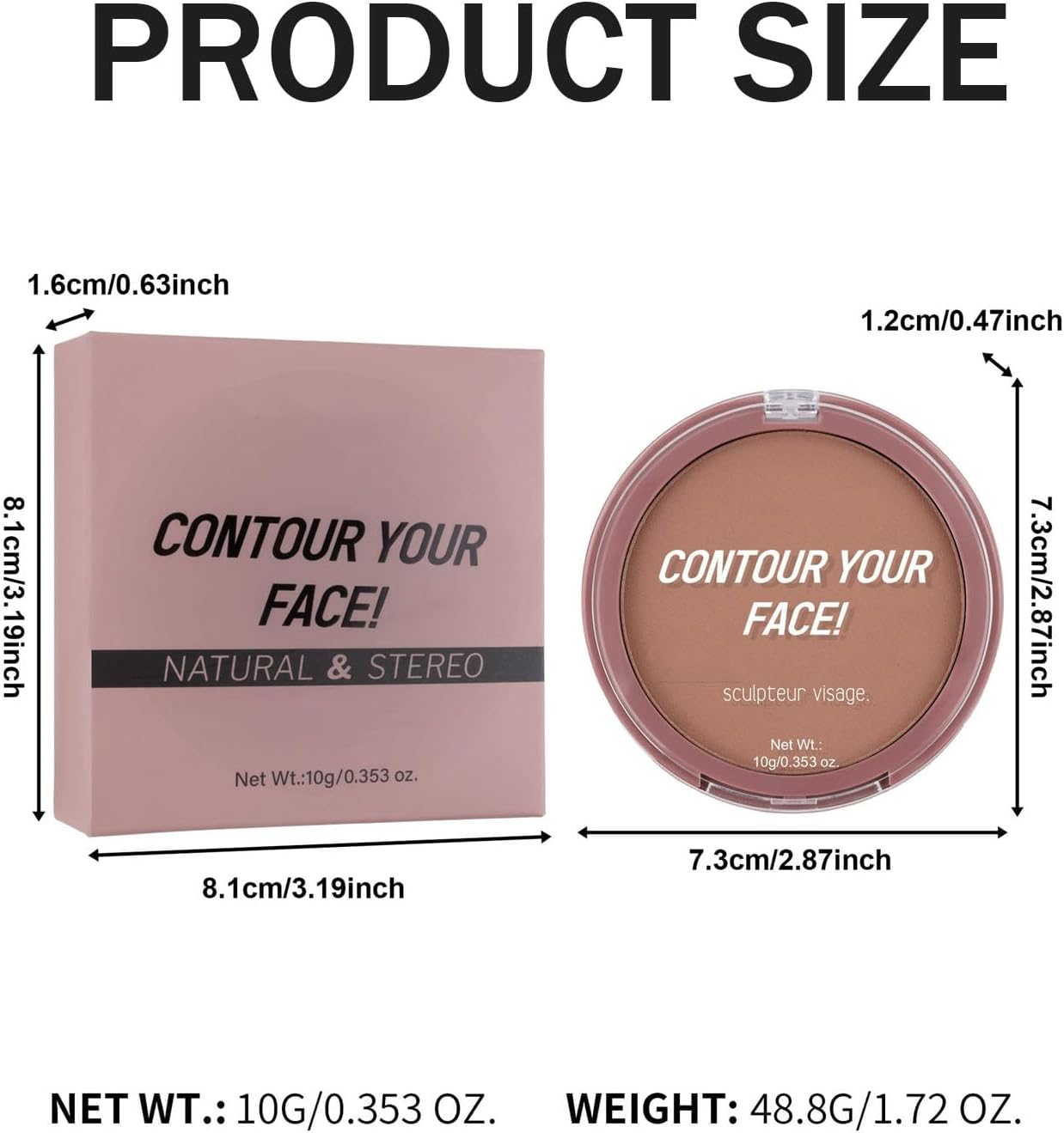 Bronzer Contour Palette Powder, Natural Looking Make up Palettes, 3D Make-up Deep Reddish Brown Matte Long Lasting Sweat Resistant, Waterproof Smooth Contouring Makeup for Women