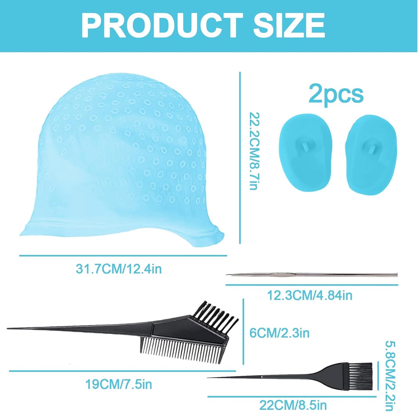 Silicone Highlight Cap Kit, Hair Dye Cap with Hook Needles Hair Dye Comb and Earmuffs, Streaking Cap Hair Highlighting Cap and Hook Kit Hairdressing Dyeing Staining Tools for Women Men
