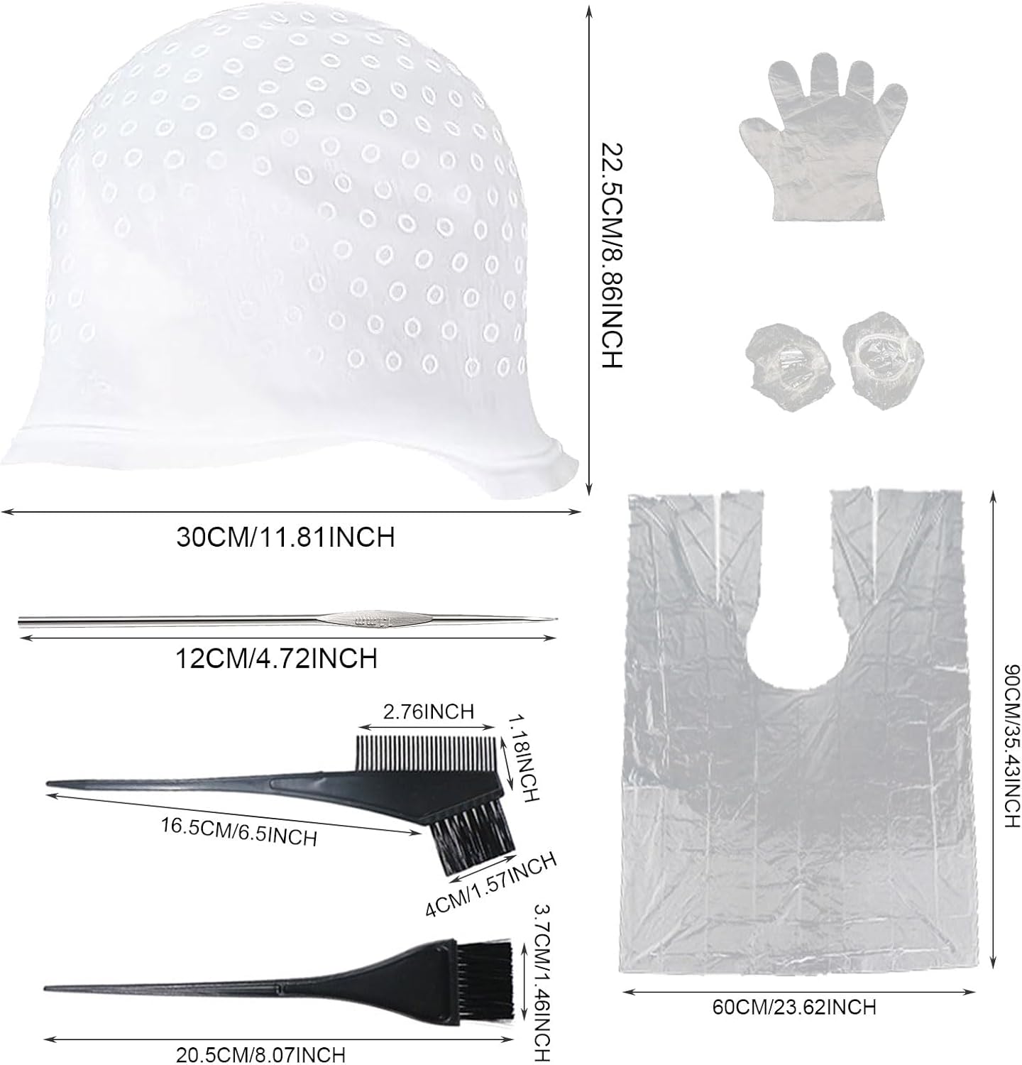 MIVAIUN 7Pcs Silicone Highlight Cap Kit Hair Color Reusable Highlighting Caps with Hook Salon Hair Dye Comb Hair Dye Brushes Shawl Gloves, Frosting Cap Set for Dyeing Hair (7Pcs)