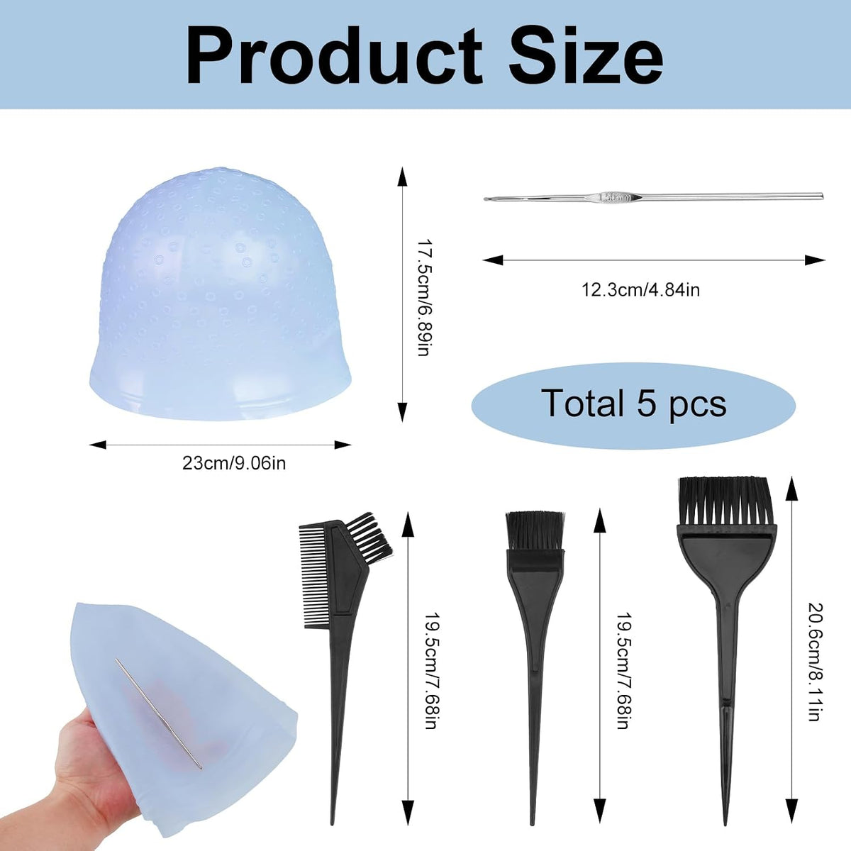 Punched Hole Silicone Highlight Hair Cap with Needle Brushes, 5 PCS Highlight Hair Cap Kit, Reusable Professional Salon Silicone Highlighting Frosting Tools for Women Men Professionals