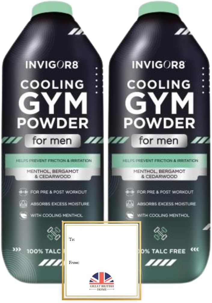 Cooling Gym Powder for Men 2 x 170 g |100% Talc‑Free Anti Chafing with Menthol, Bergamot & Cedarwood | Men’s Talcum Powder UK by Great British Home