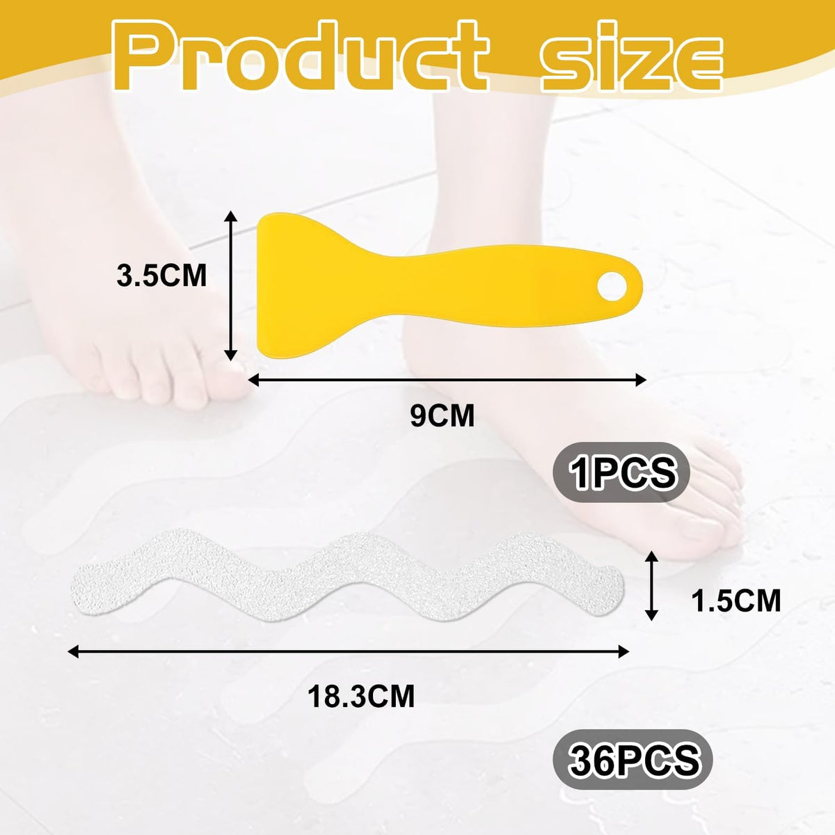 36PCS Non-Slip Strip Stickers with Squeegee – Anti Slip Bath Stickers for Shower Tub, Safety Adhesive Grips for Bathroom, Transparent Non Slip Decals for Bathtub, Anti Skid Tape Strips for Kids & Elde