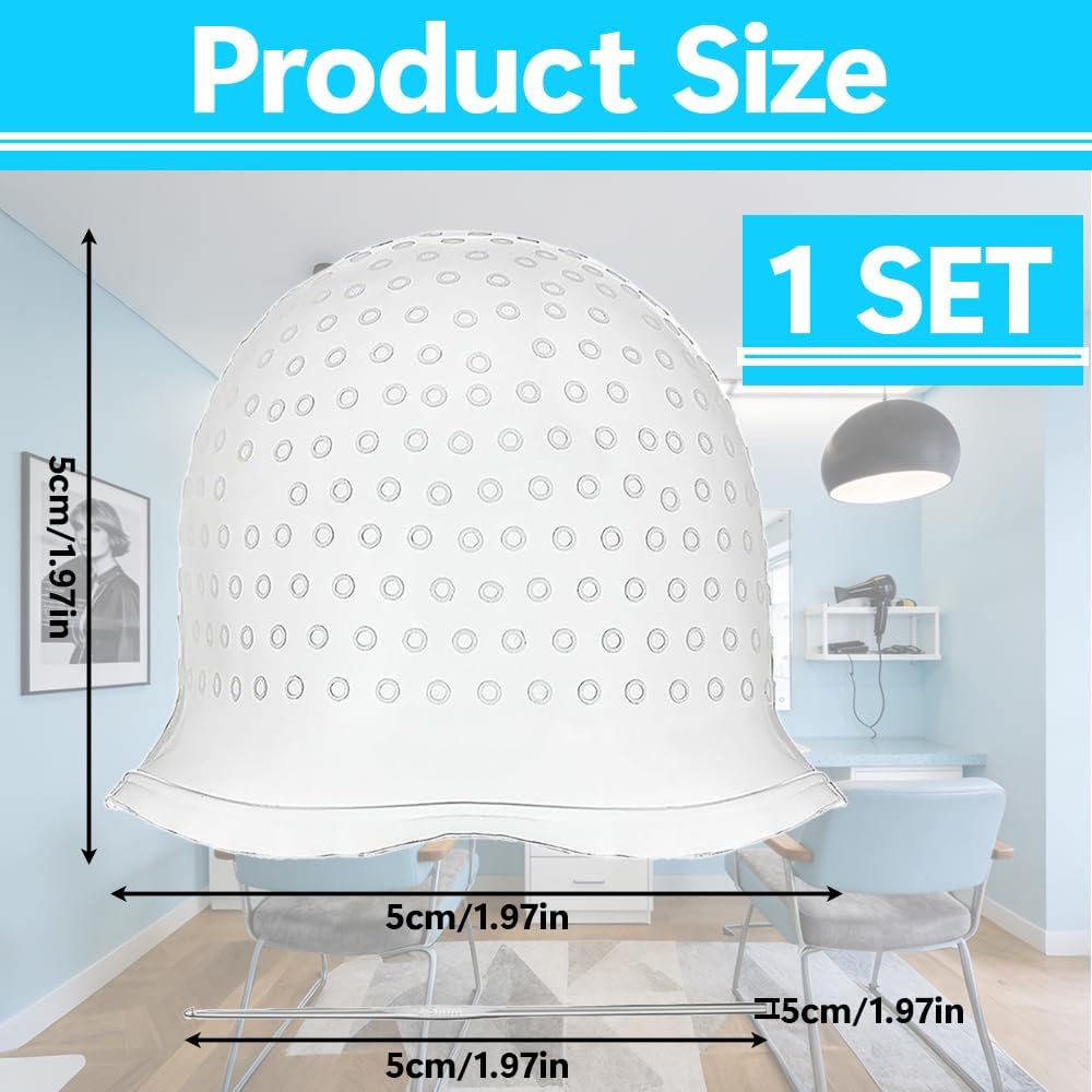 Silicone Highlighting Cap with Pre Drilled Holes, Reusable Professional Unisex Hair Streaking Cap with Hair Picking Hook for Hair Coloring Dyeing Staining, Salon and Home Use (White, 1 Pcs)