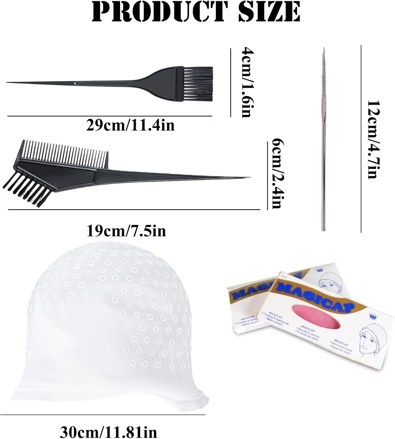 Silicone Highlight Cap Kit, Highlighting Cap with Hook Hair Dye Comb Brush, Professional Highlighting Cap and Hook Kit for Women Men
