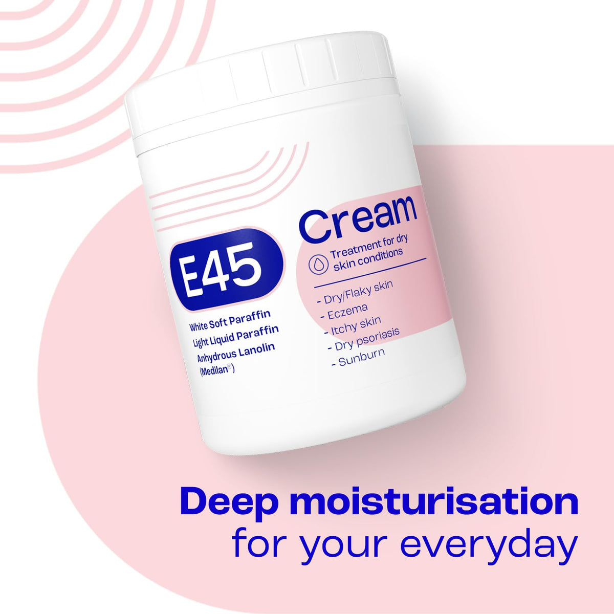 E45 Moisturiser, Body, Face And Hand Cream For Dry, Flaky Skin, Suitable For Eczema, Dry Psoriasis, Sunburn, 500g Tub