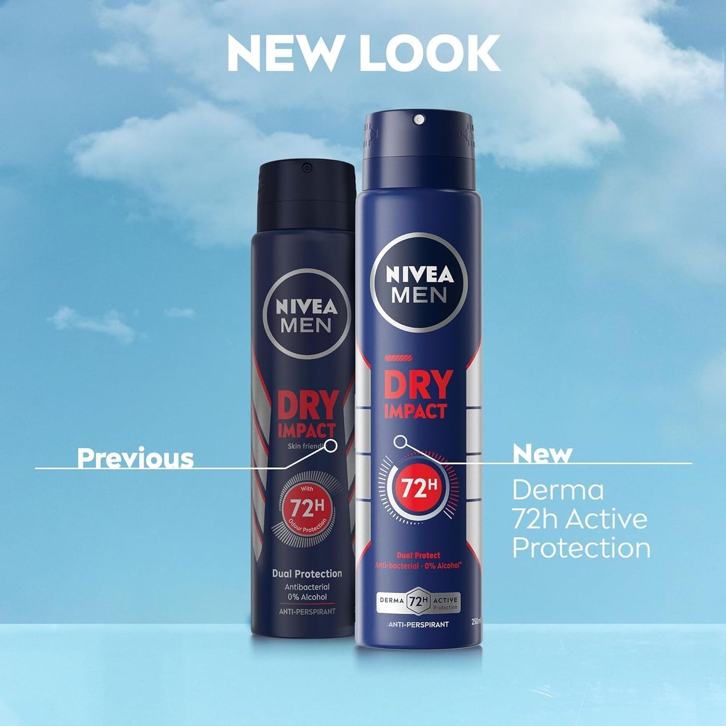 NIVEA MEN Dry Impact 72H Anti-Perspirant Deodorant Spray (250ml, Pack of 6), Men's Sweat Block with 72H Odour Protection, Daily Use Anti-Perspirant