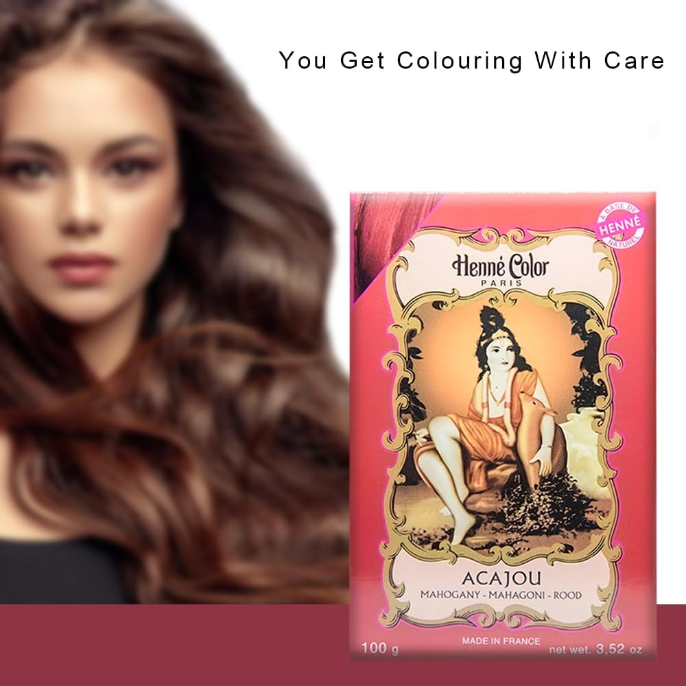 Fenny’s Creation Henne Color Mahogany Henna Powder 100g (Pack of 3) with free henna for hair (ACAJOU)
