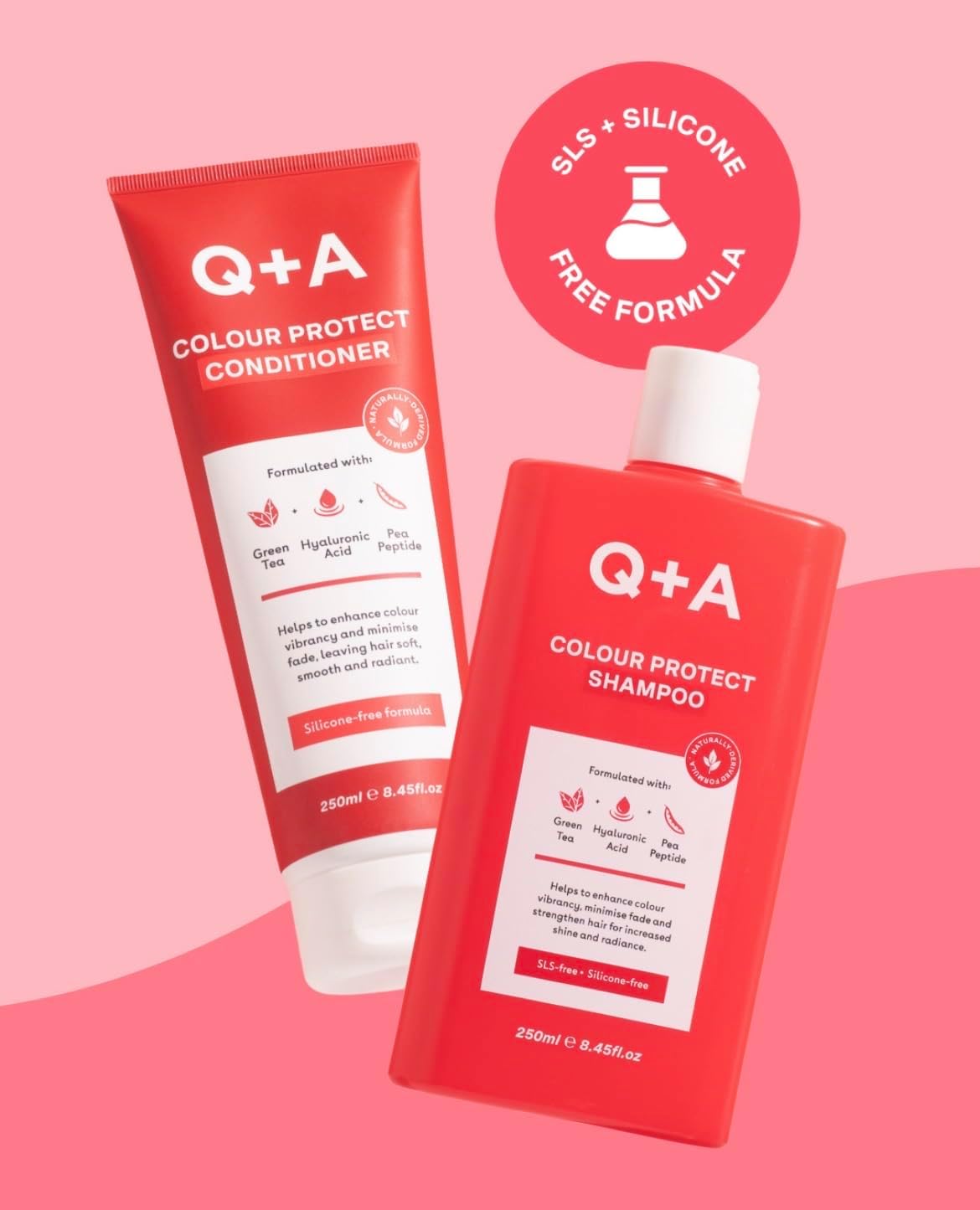Q+A Colour Protect Conditioner with Green Tea, Hyaluronic Acid & Pea Peptides, Colour Safe Conditioner for Colour Treated Hair, Hydrating Anti Fade Conditioner for Softness & Shine, 250ml