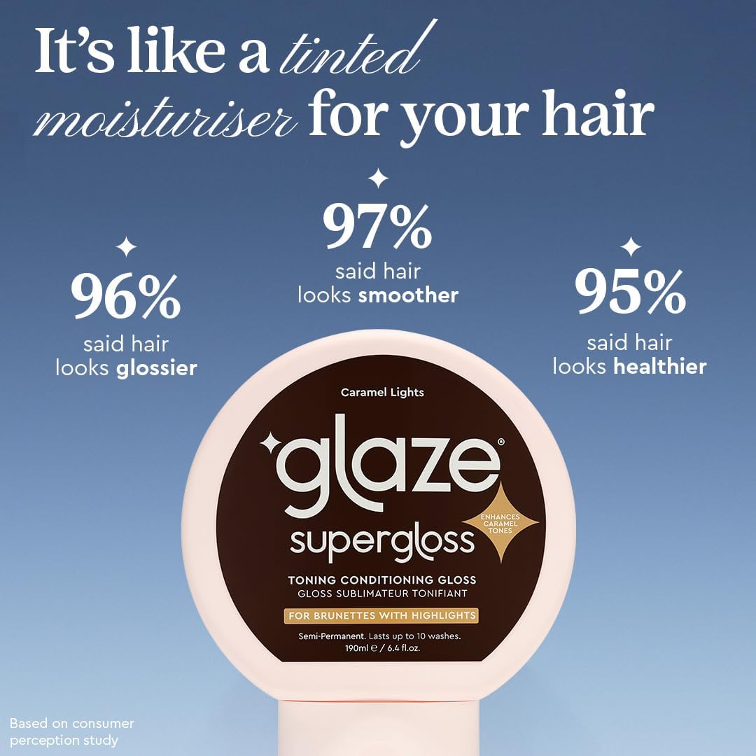 Glaze Supergloss Color Conditioning Gloss – Hydrating Semi-Permanent Colour Hair Gloss & Shine Boost – Colour Depositing Mask - Vegan, Cruelty-Free – 190ml - Caramel Lights - Warm Caramel Toner