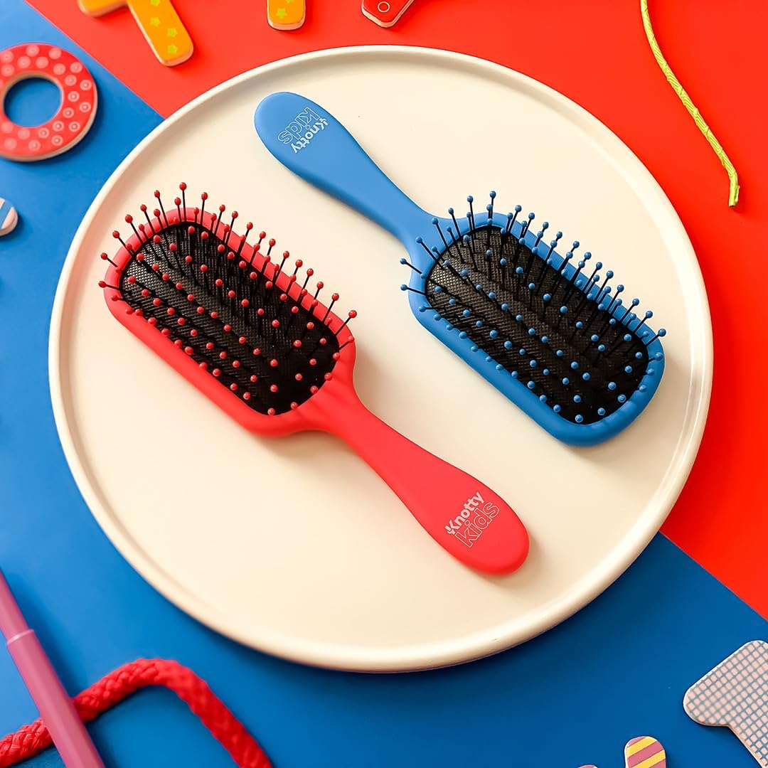 The Knot Dr. Toddler Hair Brush | Detangling Brush for Curly, Thick or Straight Hair | FLEXALITE™ Bristles Help Reduce Breakage & Tangles, Knotty Kids, Bumbleberry Blue
