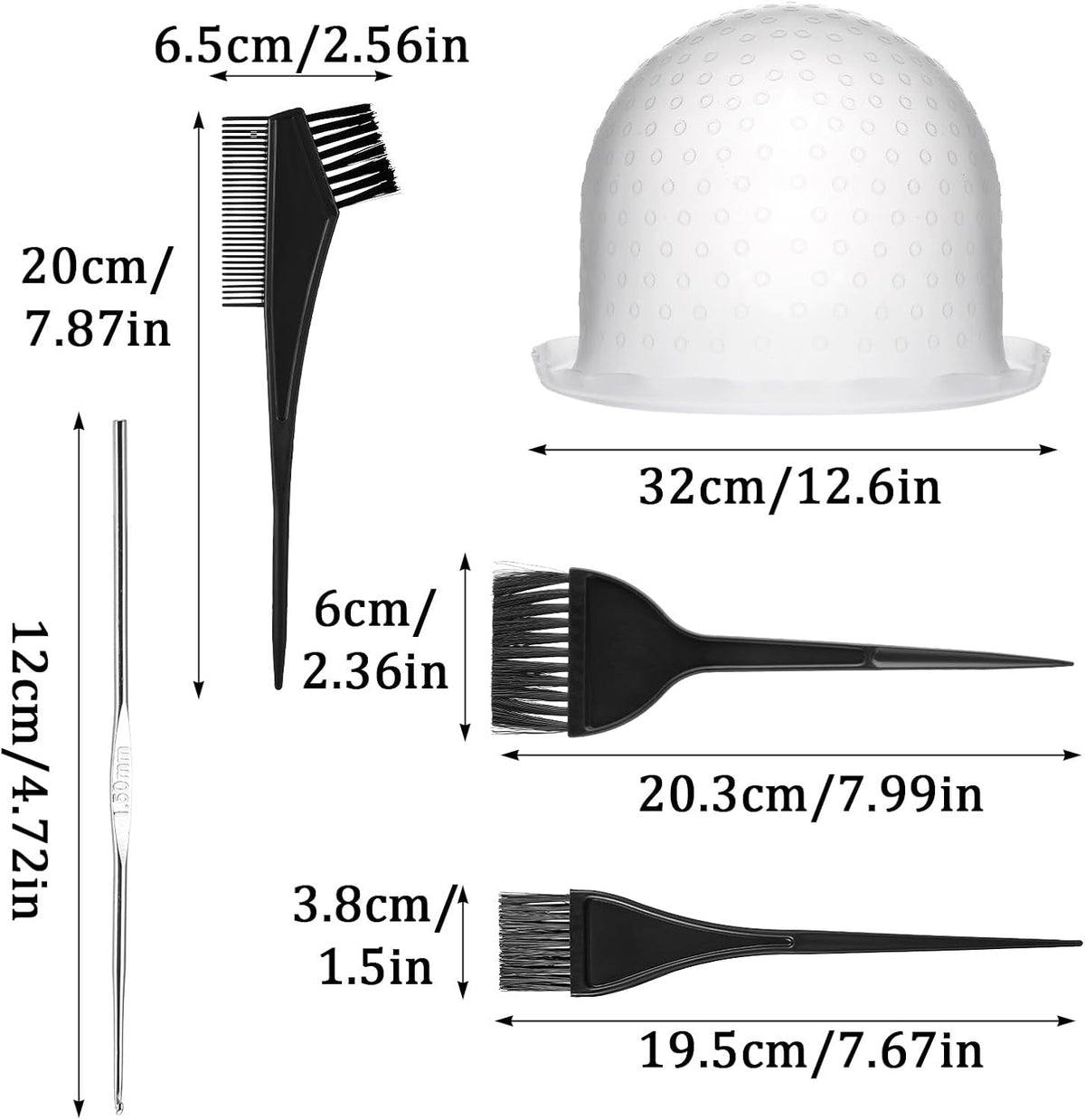 Yuanchu Silicone Highlight Hair Cap with Hair Coloring Brushes, Needle and Gloves Highlighting Frosting Cap Professional Salon Silicone Dyeing Staining Hairdressing Tools 7PCS