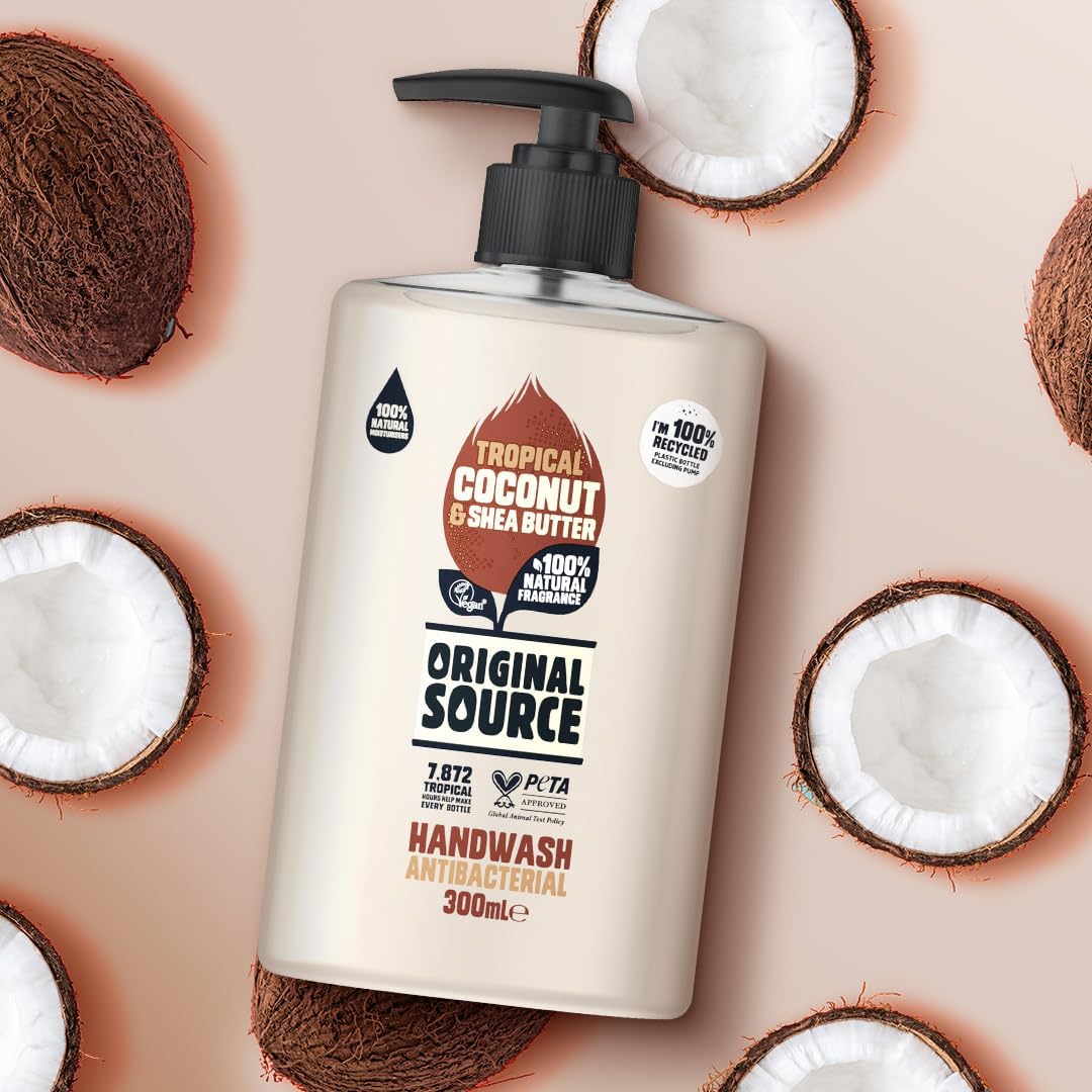Original Source Coconut and Shea Butter Handwash with 100% Natural Fragrance, Vegan Handwash, Antibacterial, Natural Moisturisers, Multipack of 6 x 300 ml