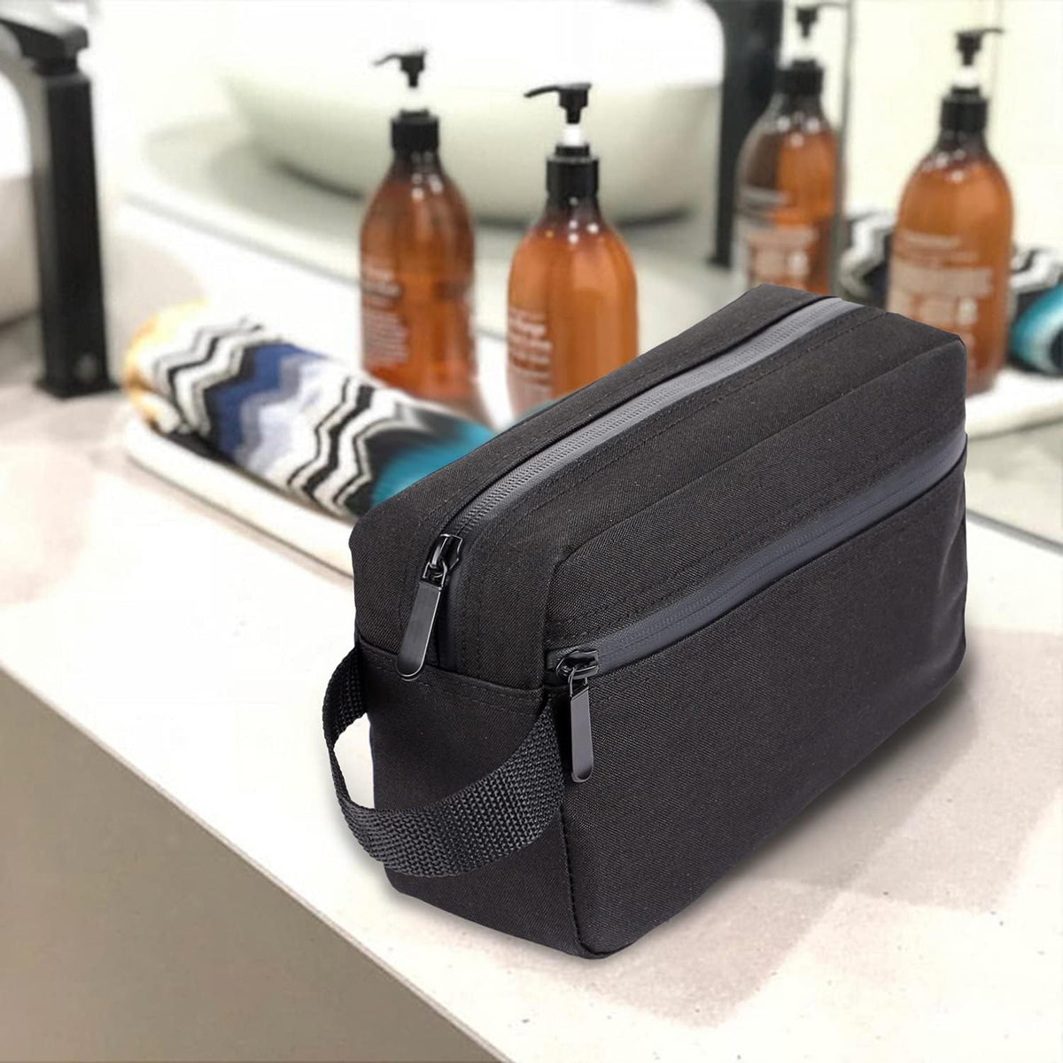 Toiletry Bag for Men, Etercycle Portable Travel Wash Bag, Waterproof Toiletries Cosmetic Organizer Bag, Gym Shaving Shower Bathroom Bag, Dopp Kit Make Up Bag with Handle (Black)