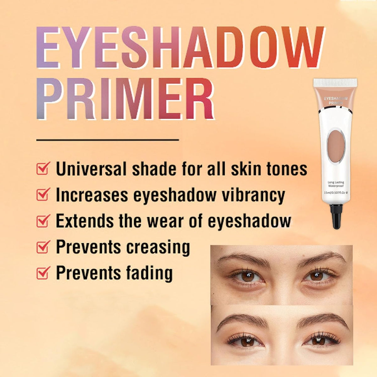 LYNTYAOU Eyeshadow Primer, Eye Primer, Long Lasting Waterproof Pigment Base for Eyeshadow, 24 Hours Smudge-proof Professional Primer Cream, Enhance Eye Color Cut-crease Eye Makeup(Skin Color)