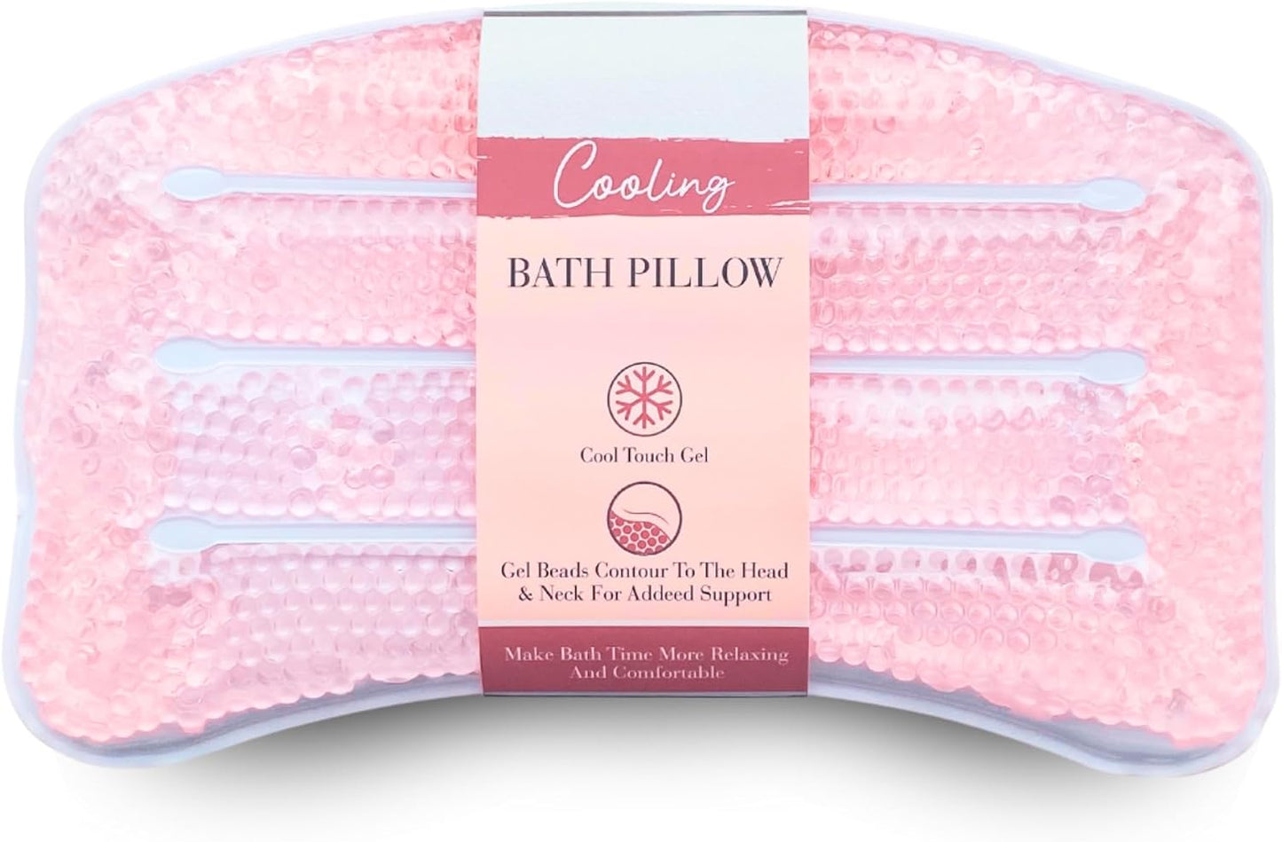 Pink Cooling Gel Bath Pillow | Head & Neck Support for Soothing Baths | Relax in Comfort, Fits Every Tub, Secure Grip