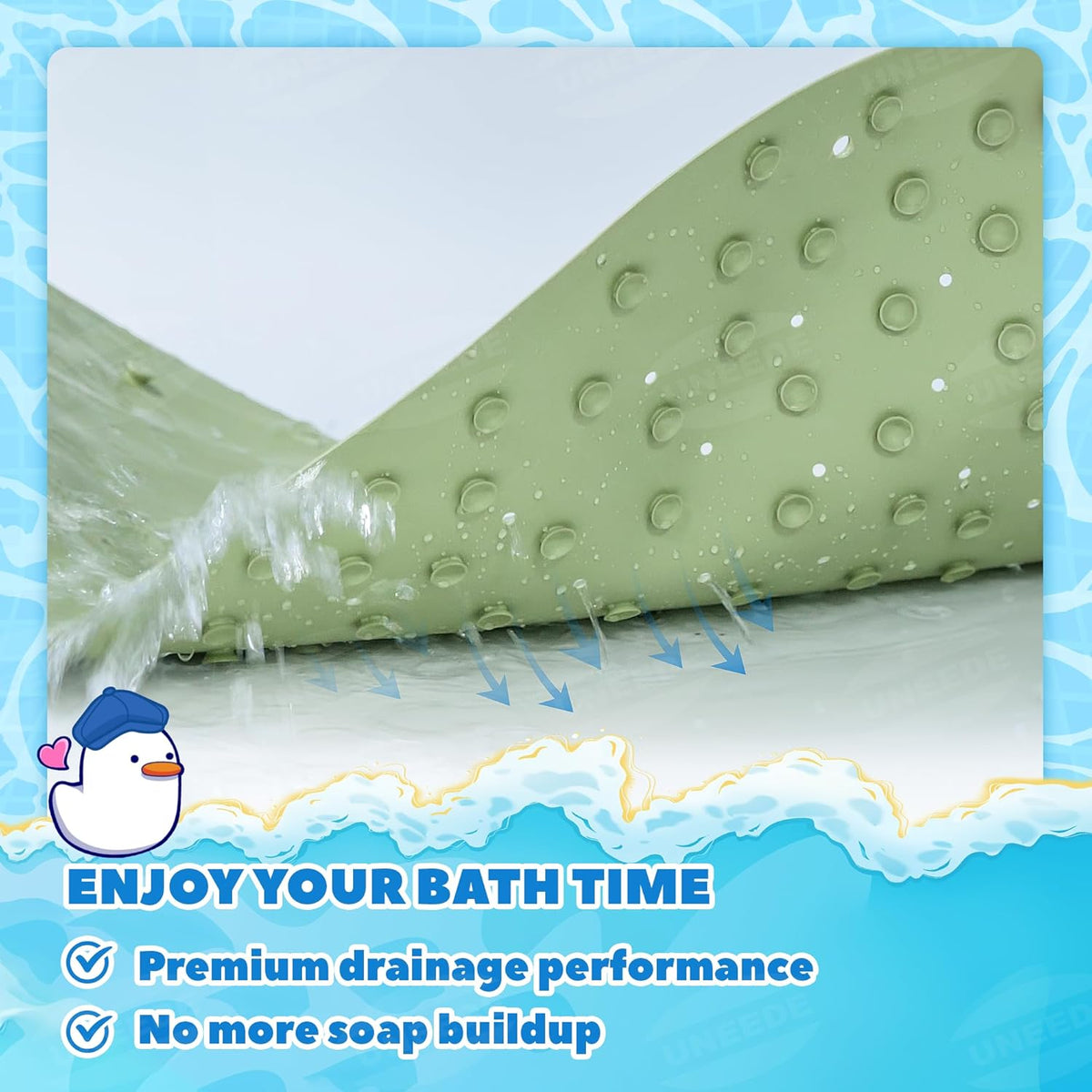 UNEEDE Non Slip Bath Mat for Kids, Frog-Shaped Bathtub Mat Non Slip Anti Mould, 76 x 45 cm, Rubber Bath Mats for Babies & Children, Bath Mat for Bathtub with Strong Suction Cups, Machine Washable