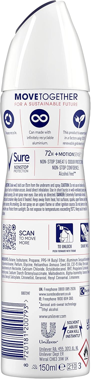 Sure Uplifting & Fresh MotionSense technology deodorant spray Anti-perspirant Deodorant Aerosol 72h protection against sweat and odour (Pack of 2)