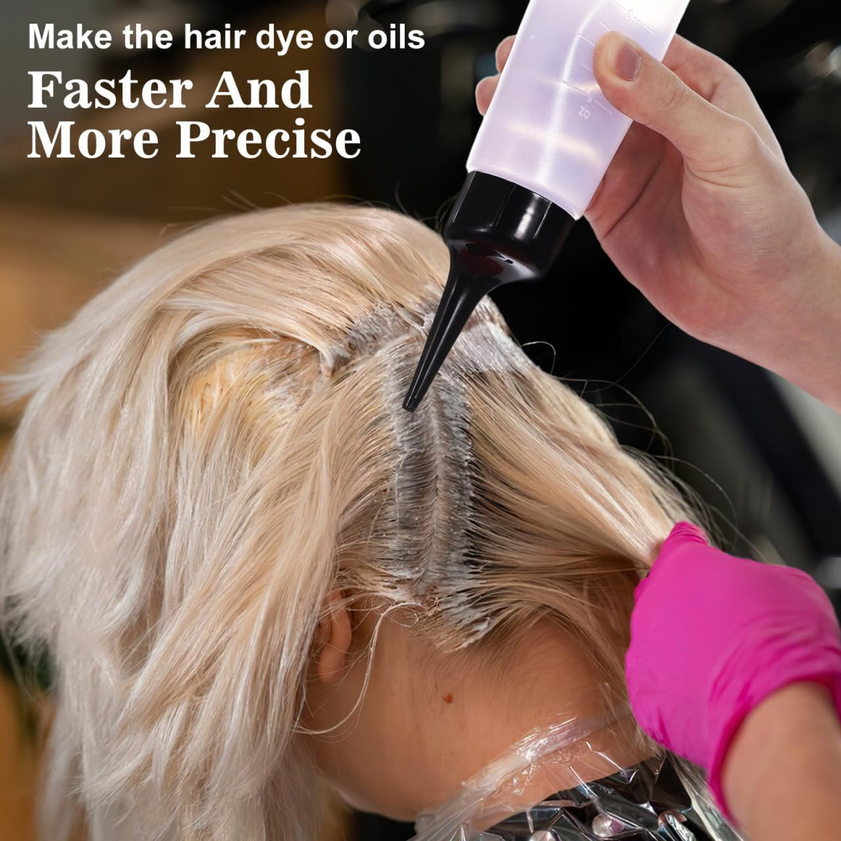 ULTECHNOVO Hair Applicator Bottle 5 oz, Oil Dispenser Squeeze Container 20cm 1Pcs, Clear Measurement Scale Graduated Bottle, Angled Tip Scalp Mechanism for Daily Salon Home Treatment