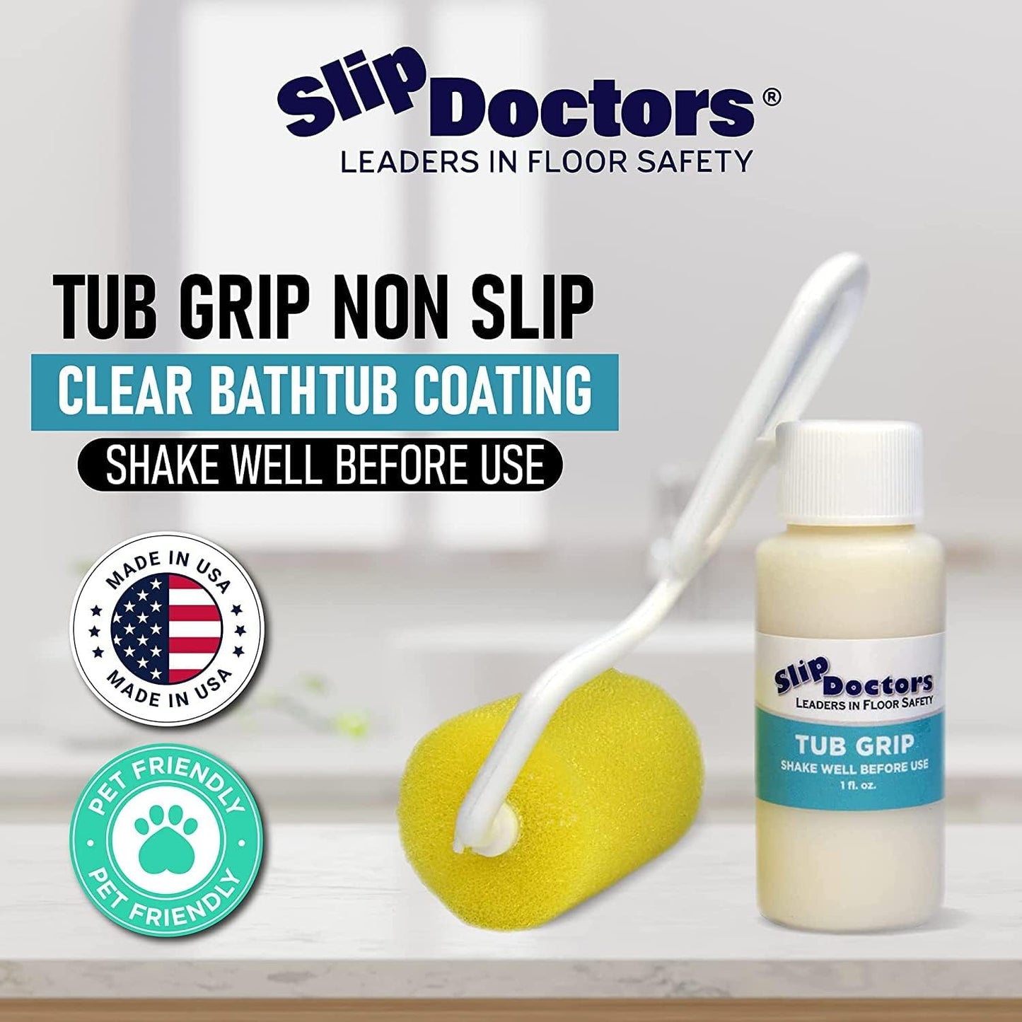 Anti slip Coating for Baths and Showers – Roller Included, Easy Application – Tub Grip by Slip Doctors transparent non slip formula increases traction on fiberglass and acrylic tubs, showers and trays