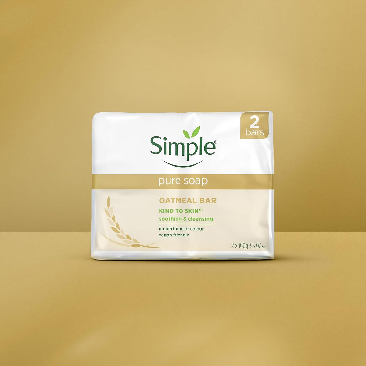 Simple Pure Soap Oatmeal Bar Twin Pack (2 x 100g) – Fragrance Free Soap for Sensitive Skin – Gentle Cleansing for Eczema & Rosacea Prone Skin