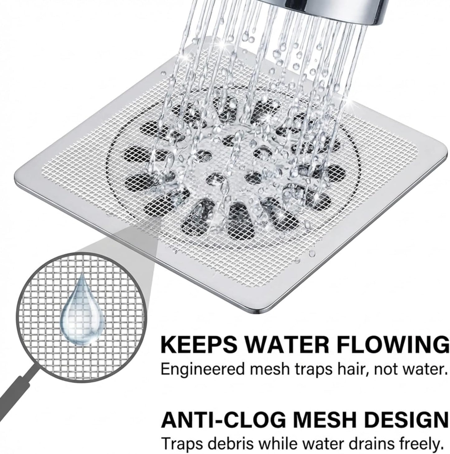 (25 Pack) Disposable Drain Cover & Drain Snake Stickers - 10 cm Square Shower Drain Cover & Hair Catcher for Shower Drain - Perfect for Bath & Kitchen - Mesh Stops Human & Pet Hair