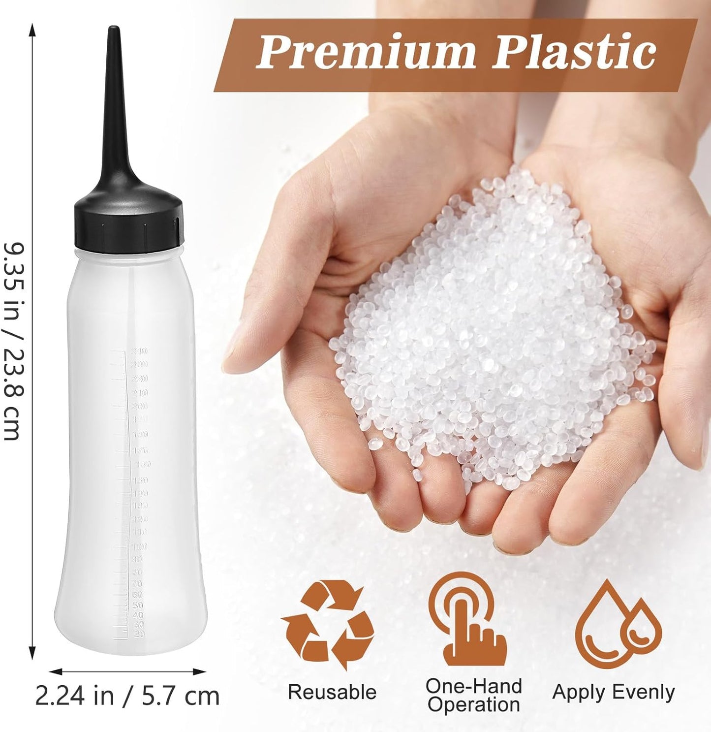 Operitacx 3pcs 250ml Hair Oil Applicator Bottle, Empty Hair Dye Squeeze Bottle with Nozzle, Refillable Scalp Oil Applicator for Root Comb Salon, Size L