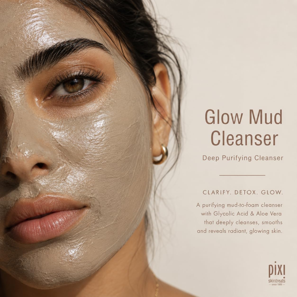 Pixi Beauty Glow Mud Cleanser | Purifying Daily Cleanser with 5% Glycolic Acid | Gently Exfoliates & Purifies Without Stripping | Deep Pore Cleanse & Brighten | 4.57 fl. oz / 135 ml