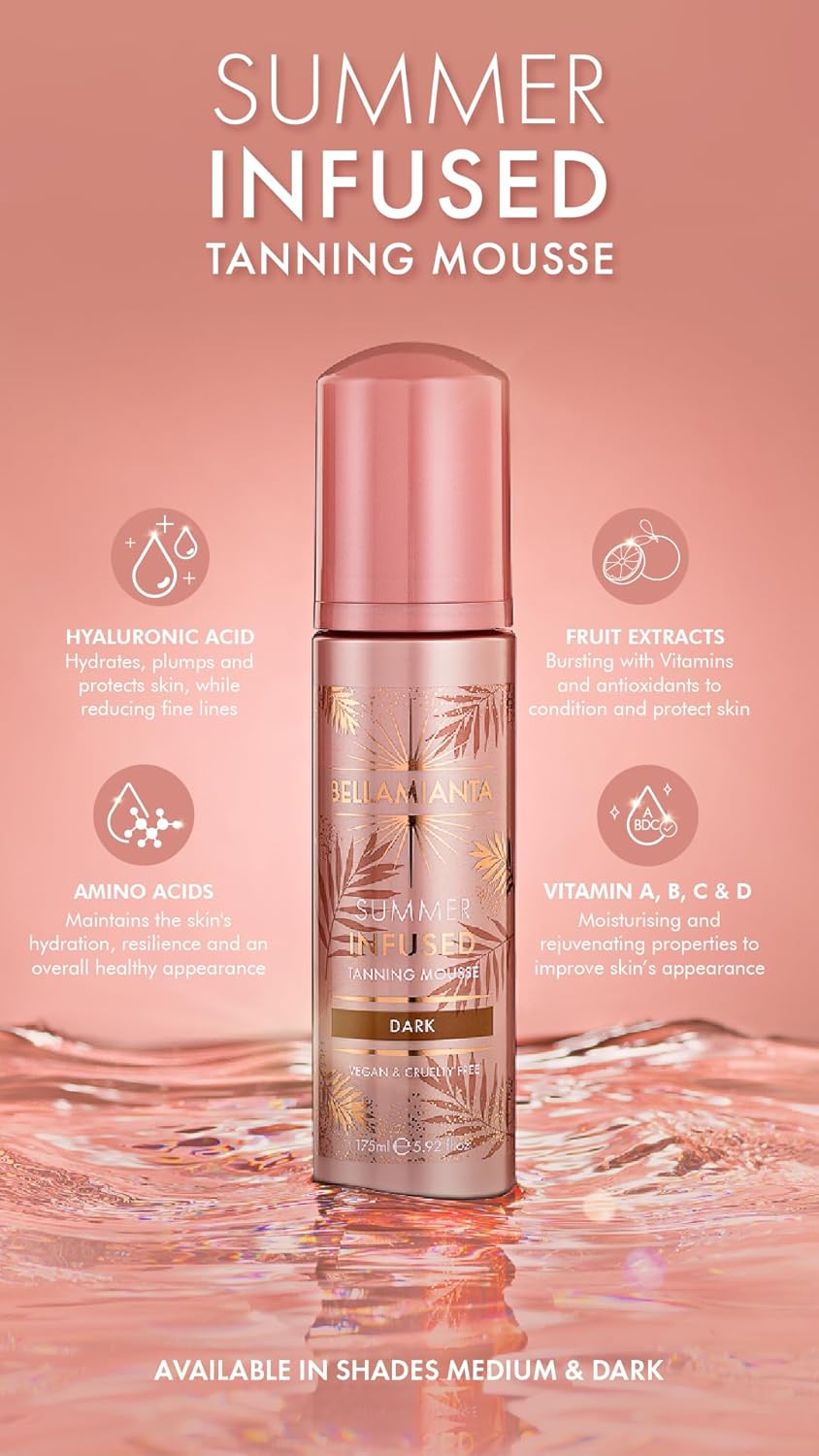 Bellamianta Summer Infused Luxury Tanning Mousse, Hyaluronic Acid and Superfruit Formula, Medium Tone, Vegan & Cruelty-Free, 175ml (Pack of 2)