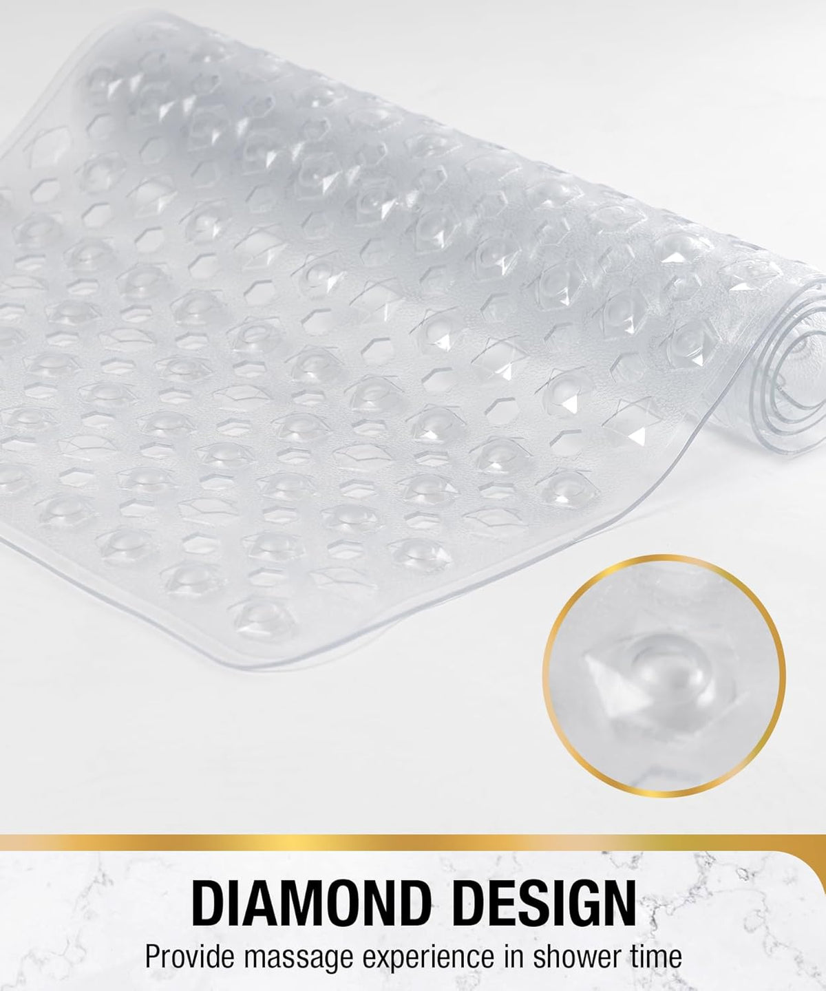 HITSLAM Bath Mat Non Slip Anti Mould, 89 x 40 cm Long Non Slip Shower Mat for Inside Shower, Machine Washable Bathroom Bathtub Mat with Strong Suction Cups and Drain Holes, Soft on Feet, Clear