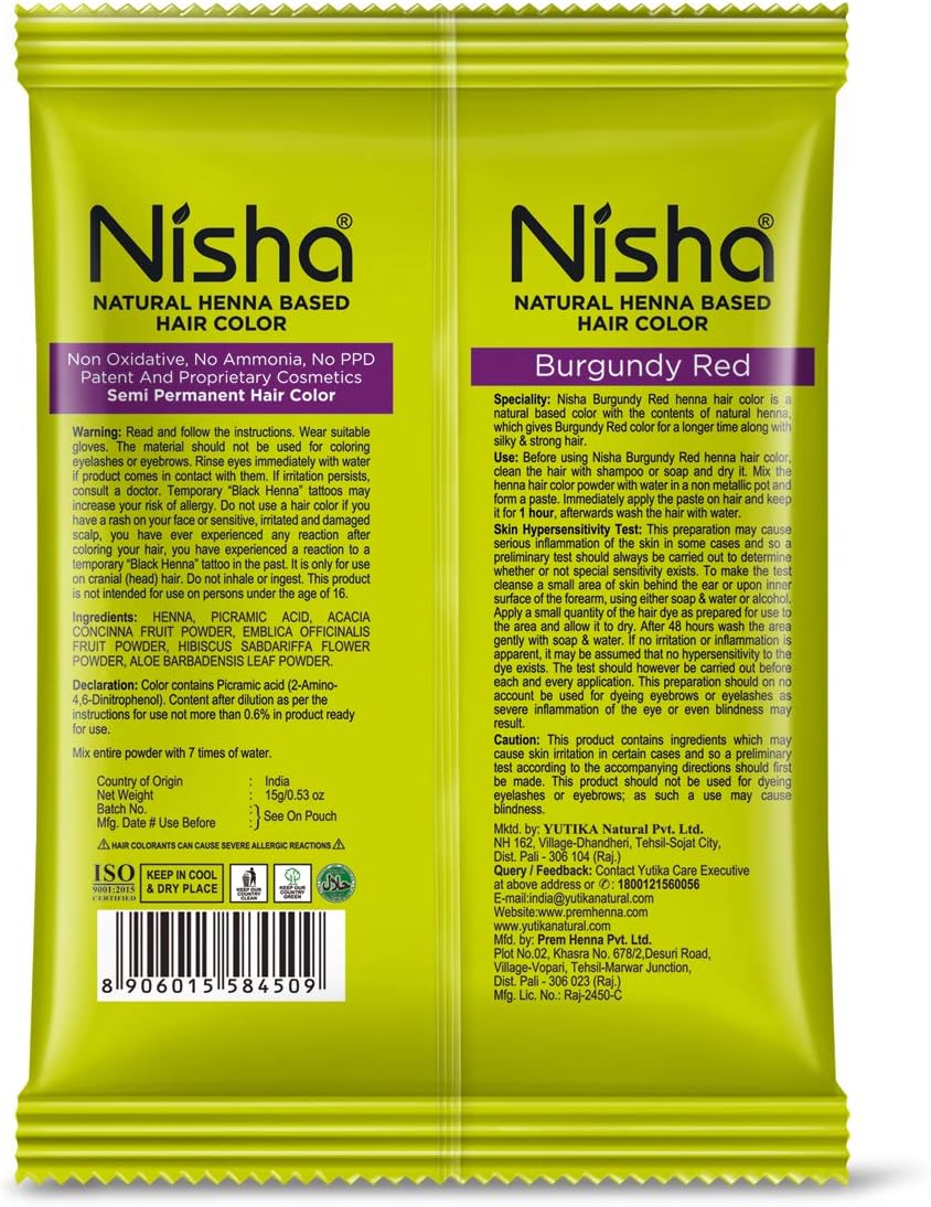 Nisha Natural Henna Based Hair Color Powder 15gm Burgundy Red (Pack of 6)