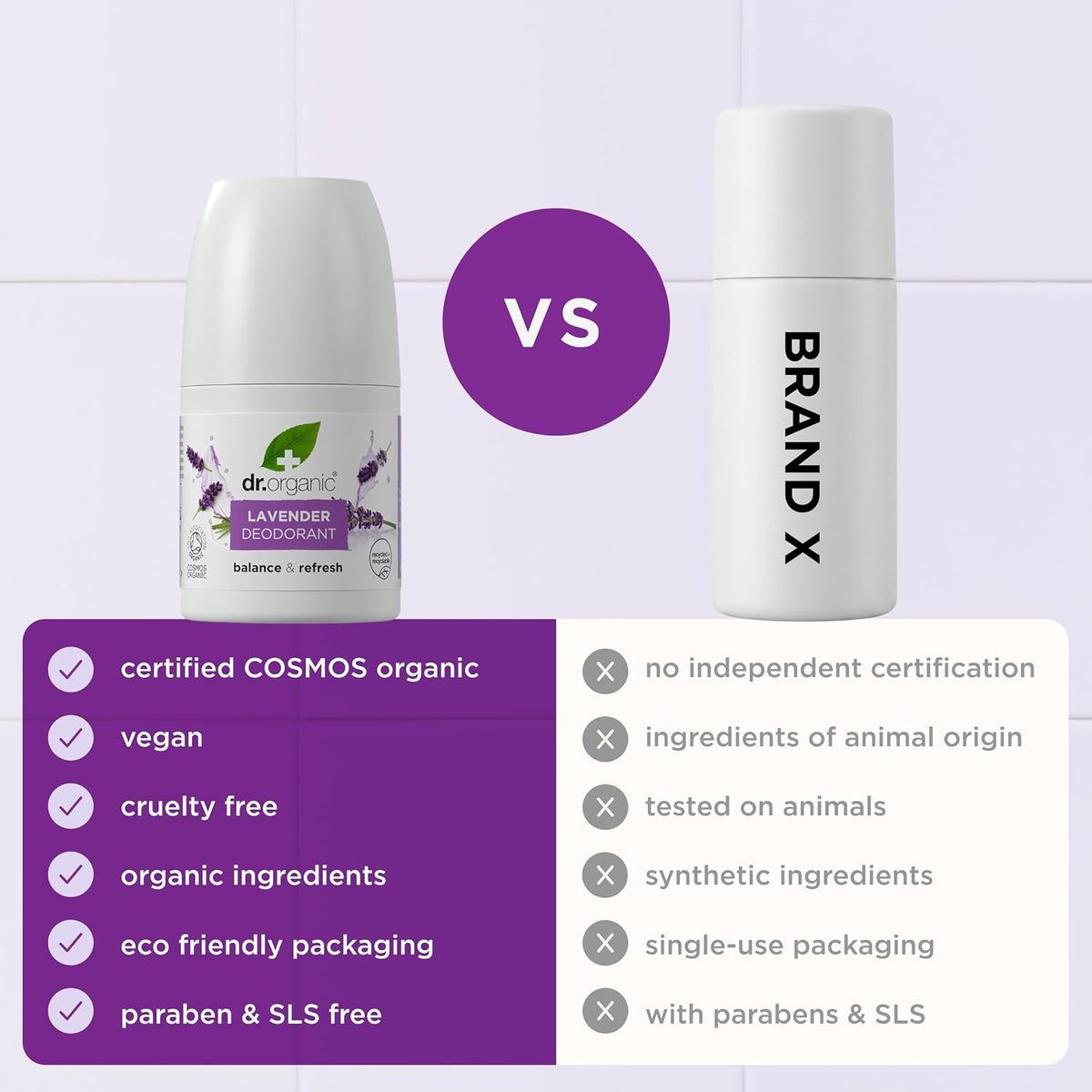 Dr Organic Lavender Deodorant, Aluminium Free, Mens, Womens, Natural, Vegan, Cruelty-Free, Paraben & SLS-Free, Recycled & Recyclable, Certified Organic, 50ml, Packaging may vary