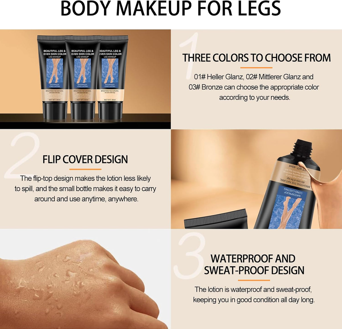 Leg Makeup Waterproof No Transfer, Leg Make Up to Cover Veins, Concealer Full Coverage, Body Concealer, Tattoo Cover Up Makeup, Even Skin Tone, Easy Application(03 Brown Color,40ml)