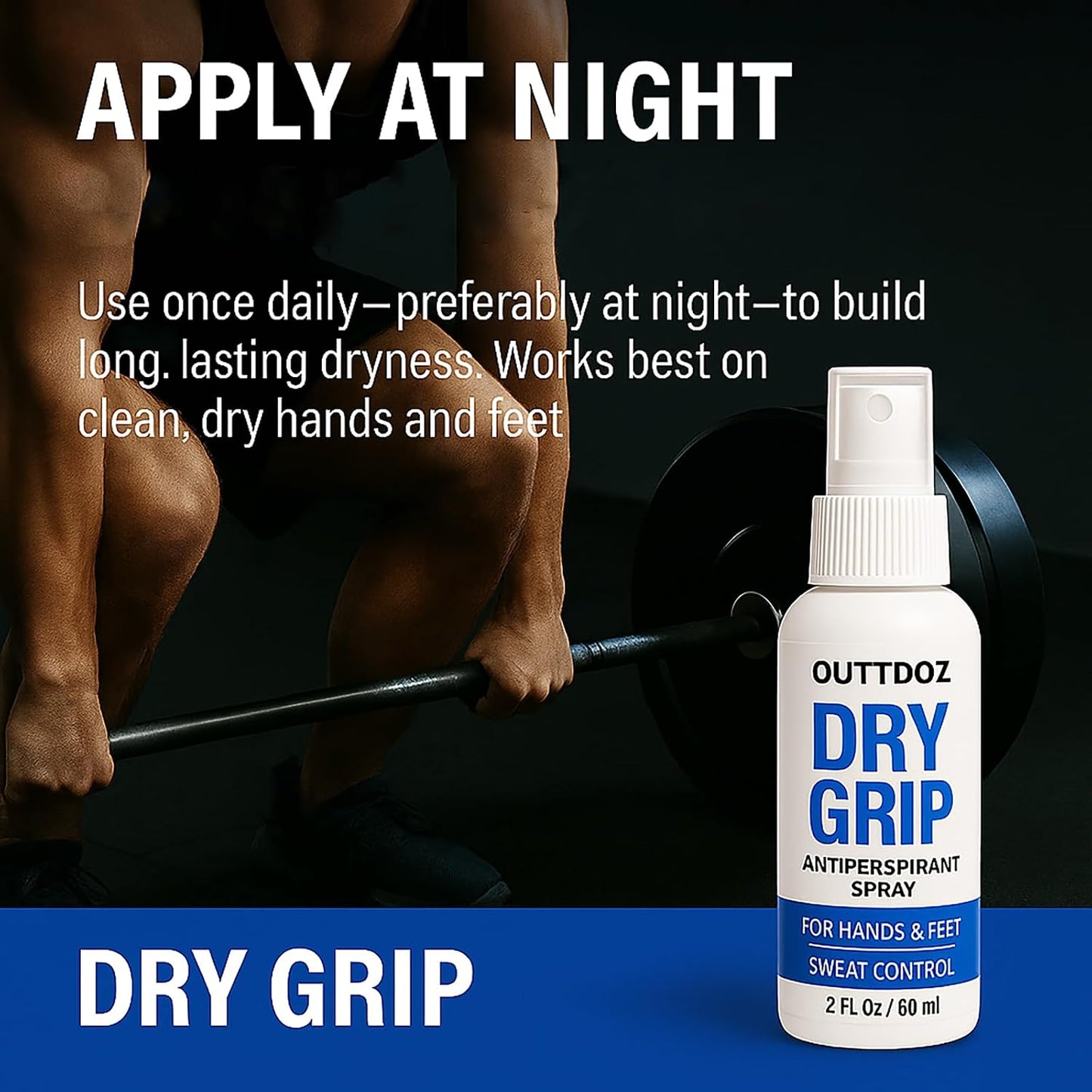 DryGrip Antiperspirant Spray for Hands and Feet – Extra Strength Sweat Control with 15% Aluminum Chloride – Grip Enhancer for Climbing, Gymnastics, Weightlifting, Dance and Sports (1 Pack)
